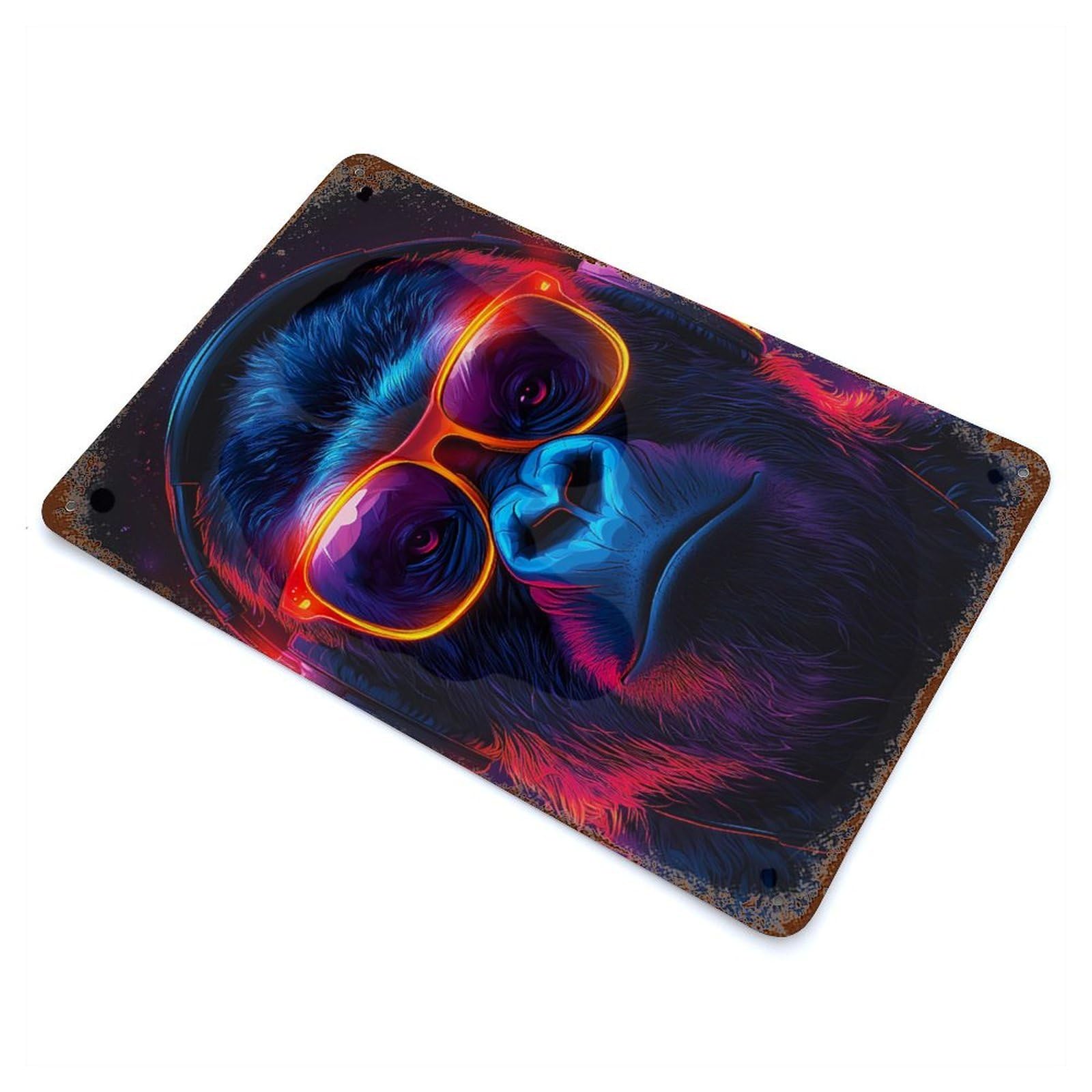 Cool Gorilla with Headphones And Glasses Rusty Metal Tin Sign 11.8"x7.9", Ideal for Shed, Workshop And Garage Wall Decor