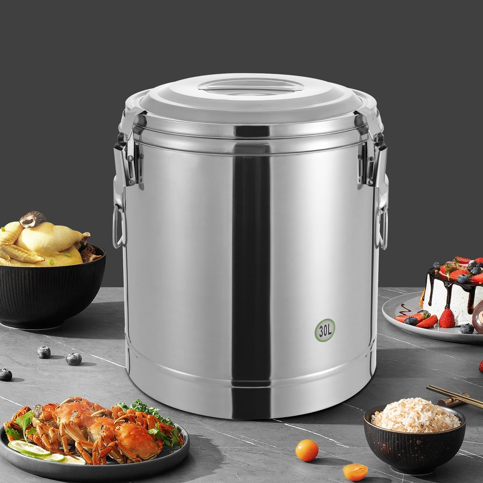 Costernatore alimentare isotermica in acciaio inox 304, 30L, forte isolamento 12 H, contenitore di mantenimento freddo o caldo degli alimenti, per ristoranti, cantine, hotel, cucine familiari