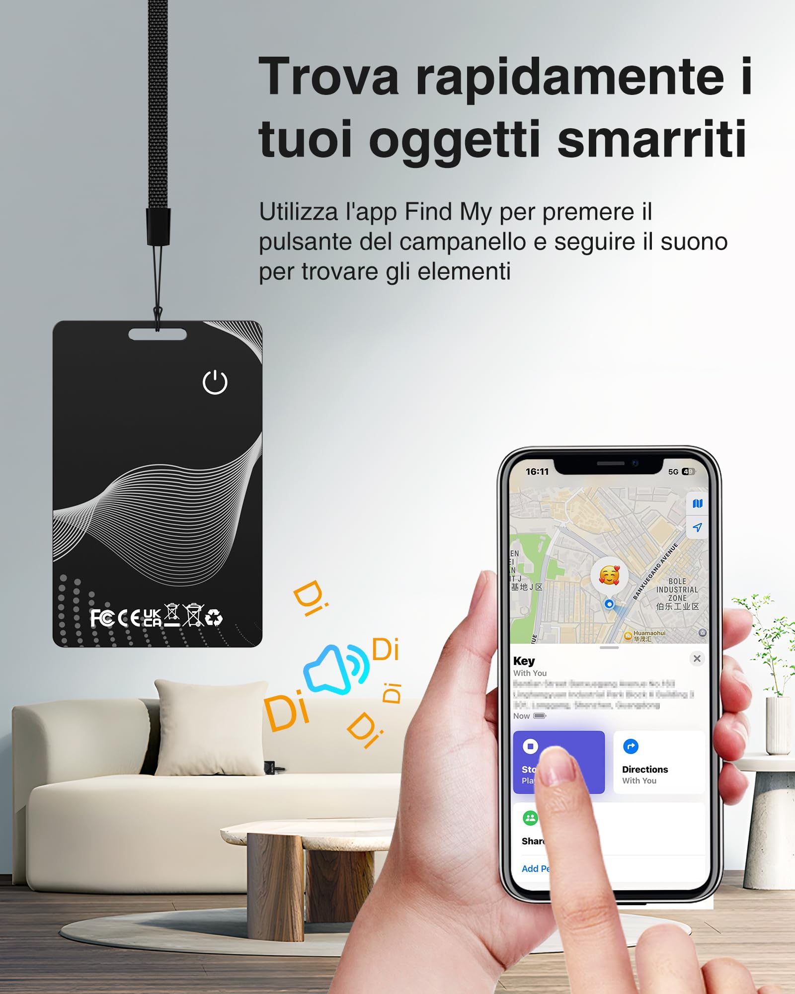 Smar Wallet Tracker Tag Card - 1.5mm Localizzatori GPS Compatibile con Apple Dov'è (Solo iOS 14.5+), Ricarica Wireless, Impermeabile, Localizzatori Bluetooth per Portafoglio, Borse, Bagagli