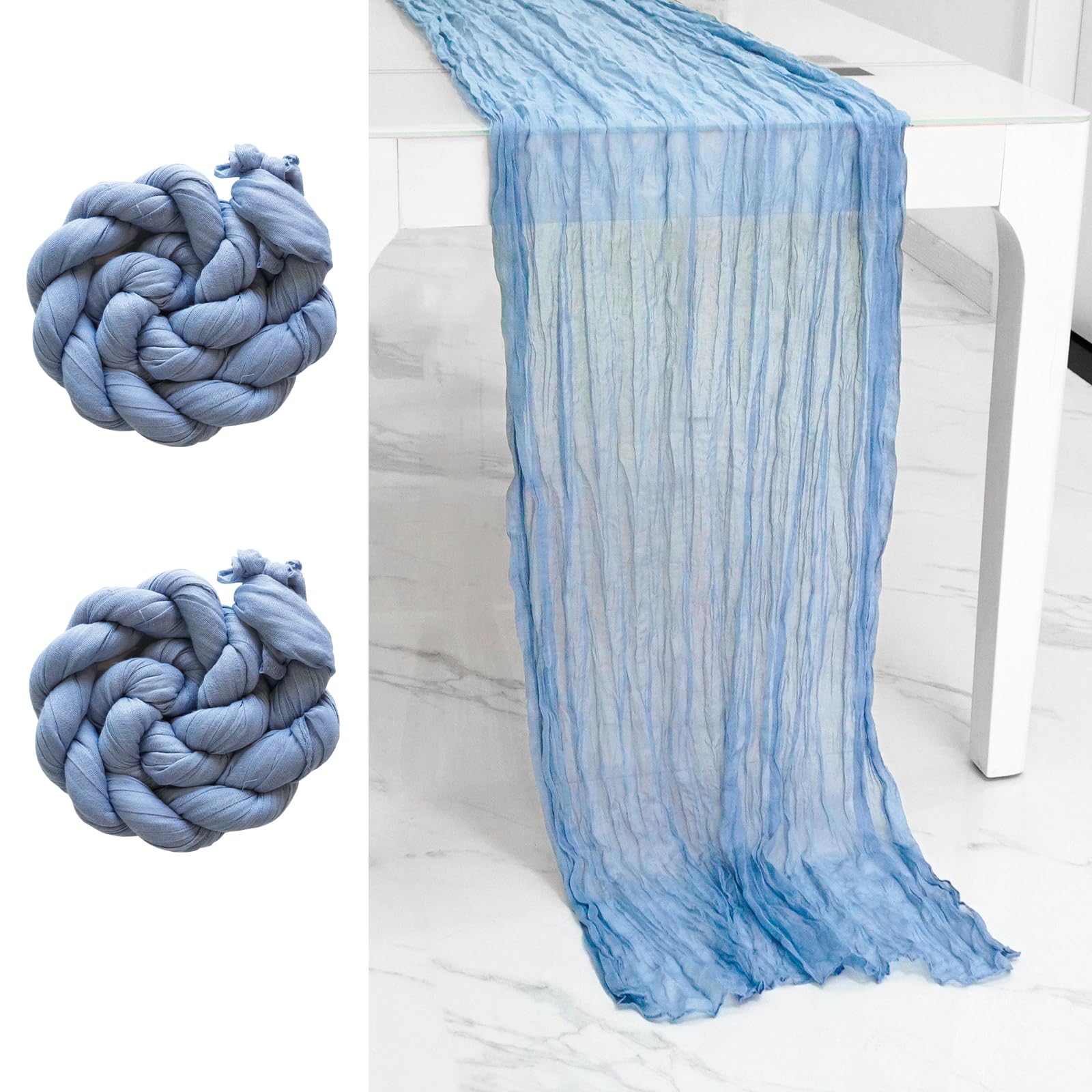 CyanCloud2 Pack Cheesecloth Table Runner Blue Table Runner 35 x 157 Inch Wedding Table Cover Decor Arch Draping Gauze Fabric Table Runner Boho for Party Weddings Holiday Kitchen Table