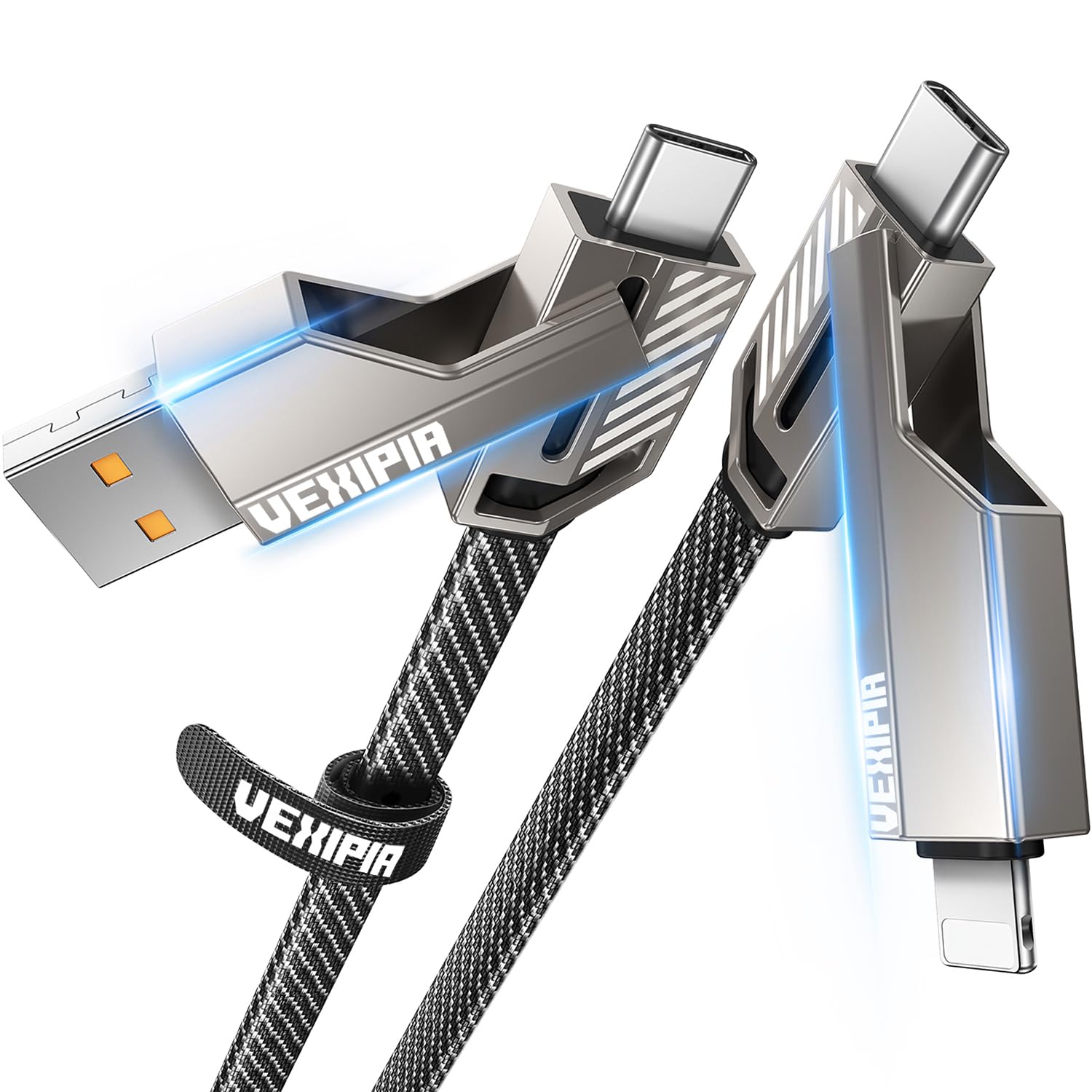 [Upgraded] 4-in-1 USB C Cable 60W 5FT Lightning Cable Fast Charging Flat Nylon Braided for iPhone iPad Charger Cord [480Mbps Data Sync] Multi Charge