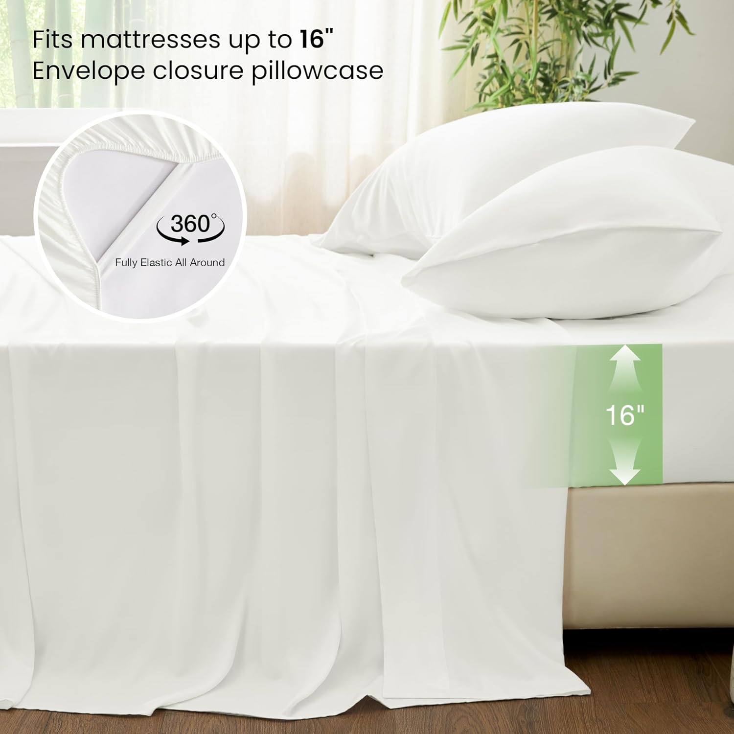 Love's cabin 4 Piece King Size Sheet Set, Cooling Sheets, 100% Rayon Derived from Bamboo, Breathable & Soft King Size Bed Set, Deep Pocket Up to 16", Hotel Luxury Silky Bedding Sheets, White - Image 4