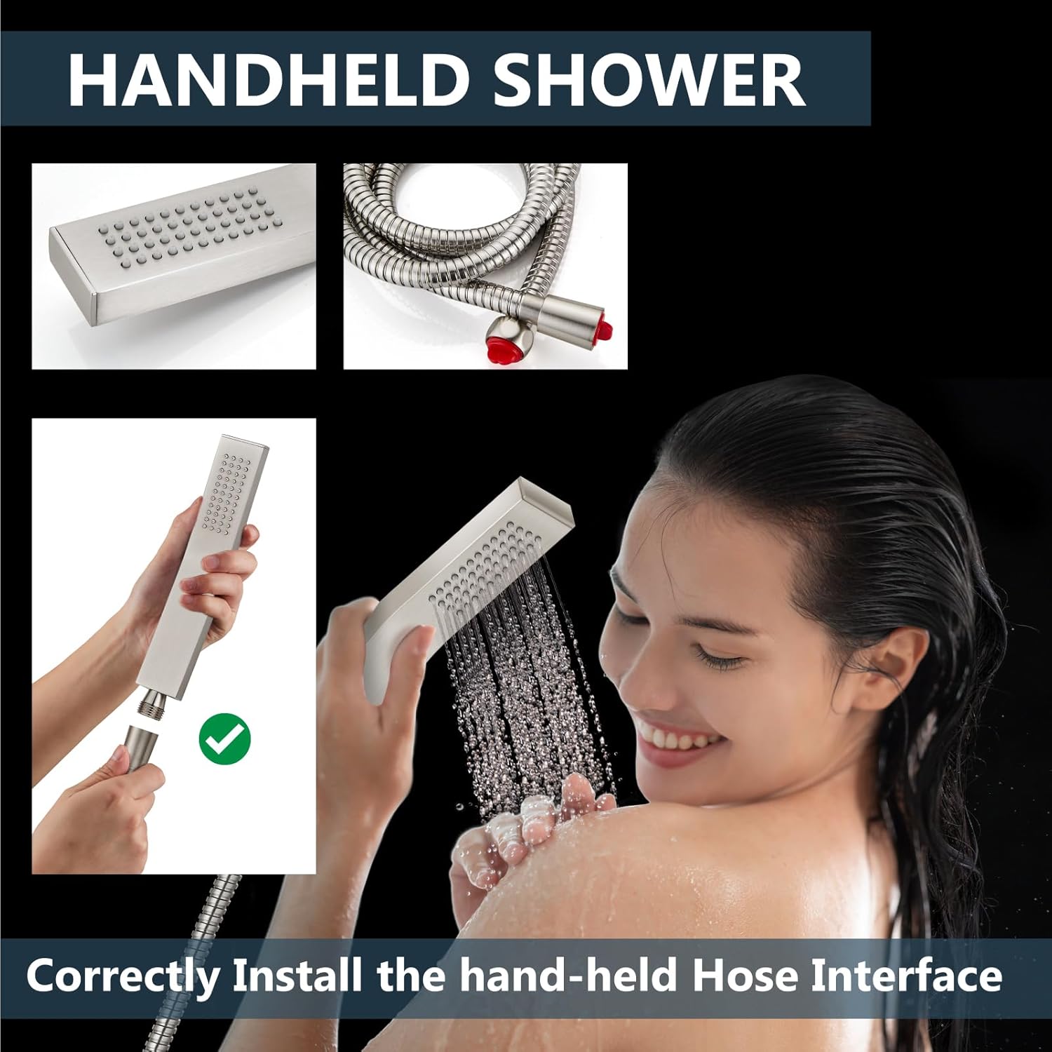 Aolemi Ceiling Mount Shower Faucet Set with Handheld Spray High Pressure Shower Faucets Sets Complete Rough-in Valve and Shower Trim Kit System Included Rainfall Brushed Nickel 12 Inch LED Shower Head - Image 7