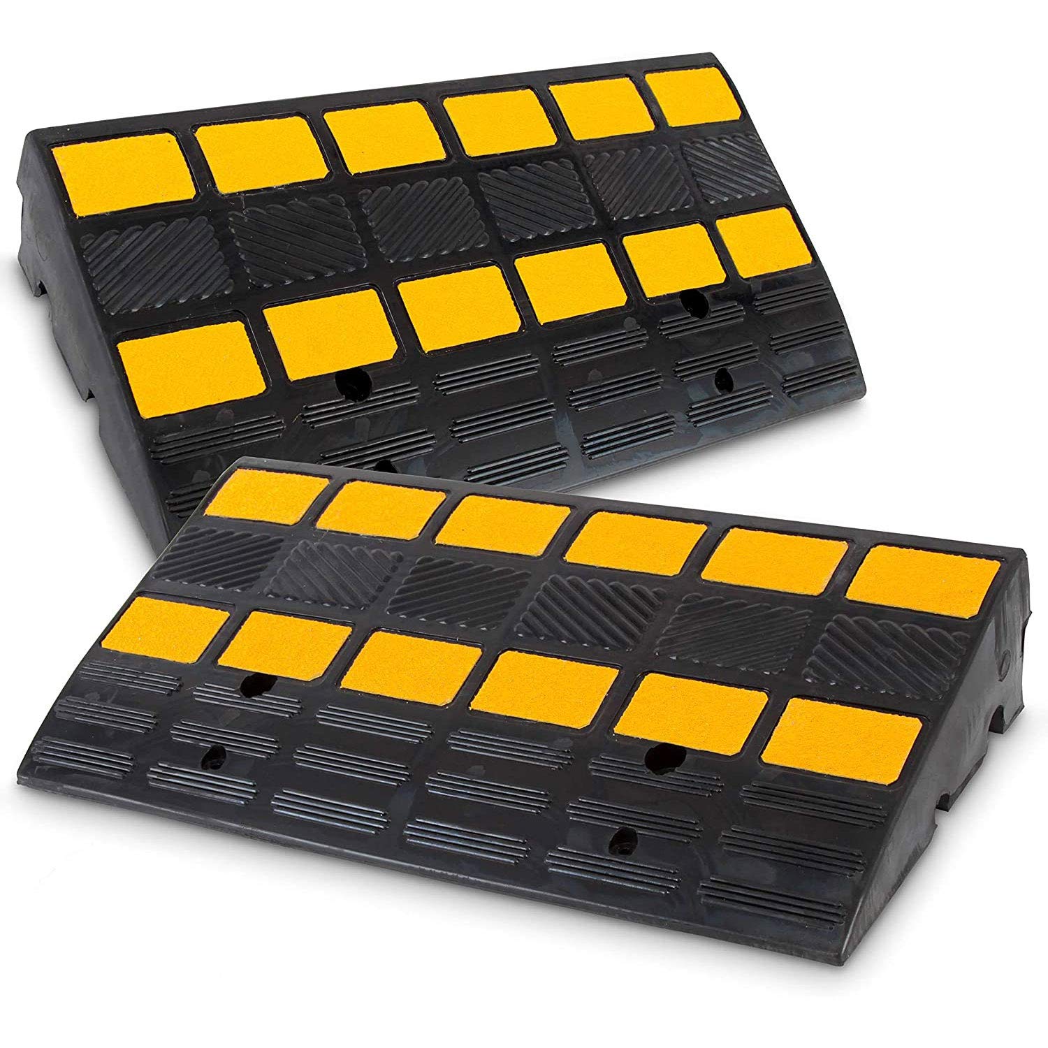 Pyle Rubber Curb Ramp 2PC Set, Heavy-Duty Driveway Ramp 4.1" Rise, 55,000 lbs Capacity, 19” L x 11.82” W, High-Density Waterproof Threshold Ramps for Cars, Trucks, Wheelchairs, Garage & Sidewalk