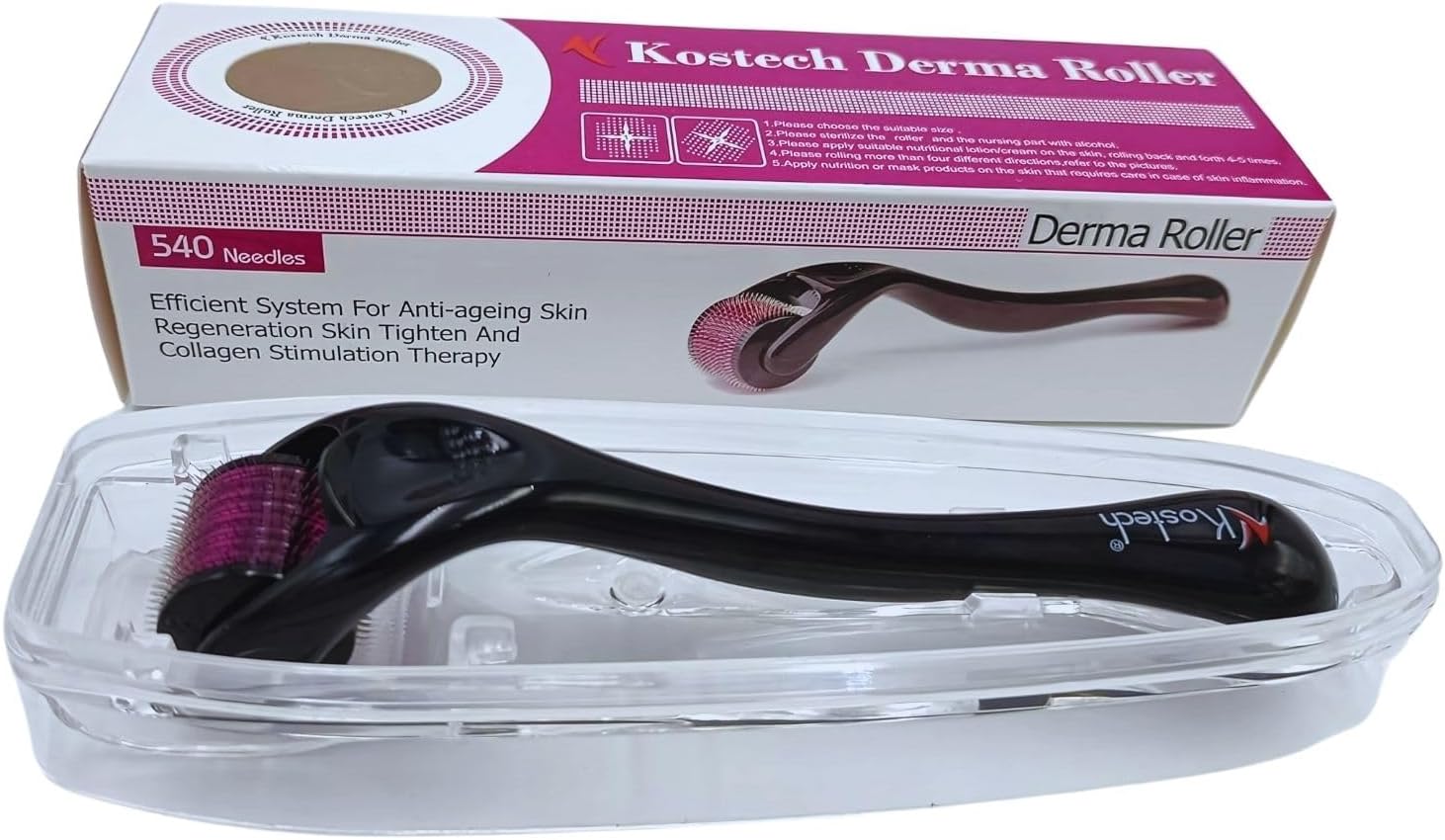 Kostech Derma Roller for Hair Growth 540 Titanium Microneedles | Beard Growth Roller for Men | Skin Care Microneedling Roller for Face, Acne Scars & Hair Regrowth– For Men & Women (Pack of 1, 1.5mm)