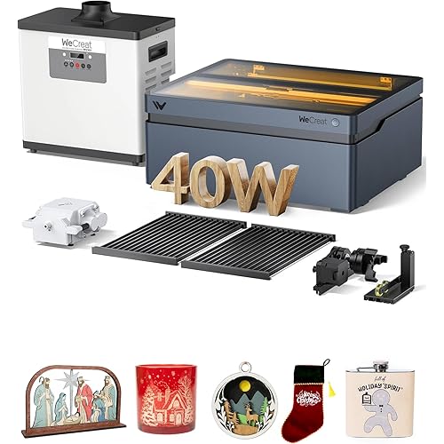 WECREAT Vision 40W Laser Cutter and Engraver, with Fume Extractor, 4 in 1 Rotary, Auto-Lifting, Smart HD Camera, Laser Engraver for Tumblers Acrylic Wood Metal Leather