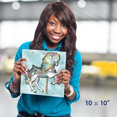 Miniatura 5 de 3drose Carrusel Caballo en reloj de pared azul, 10 x 10 pulgadas