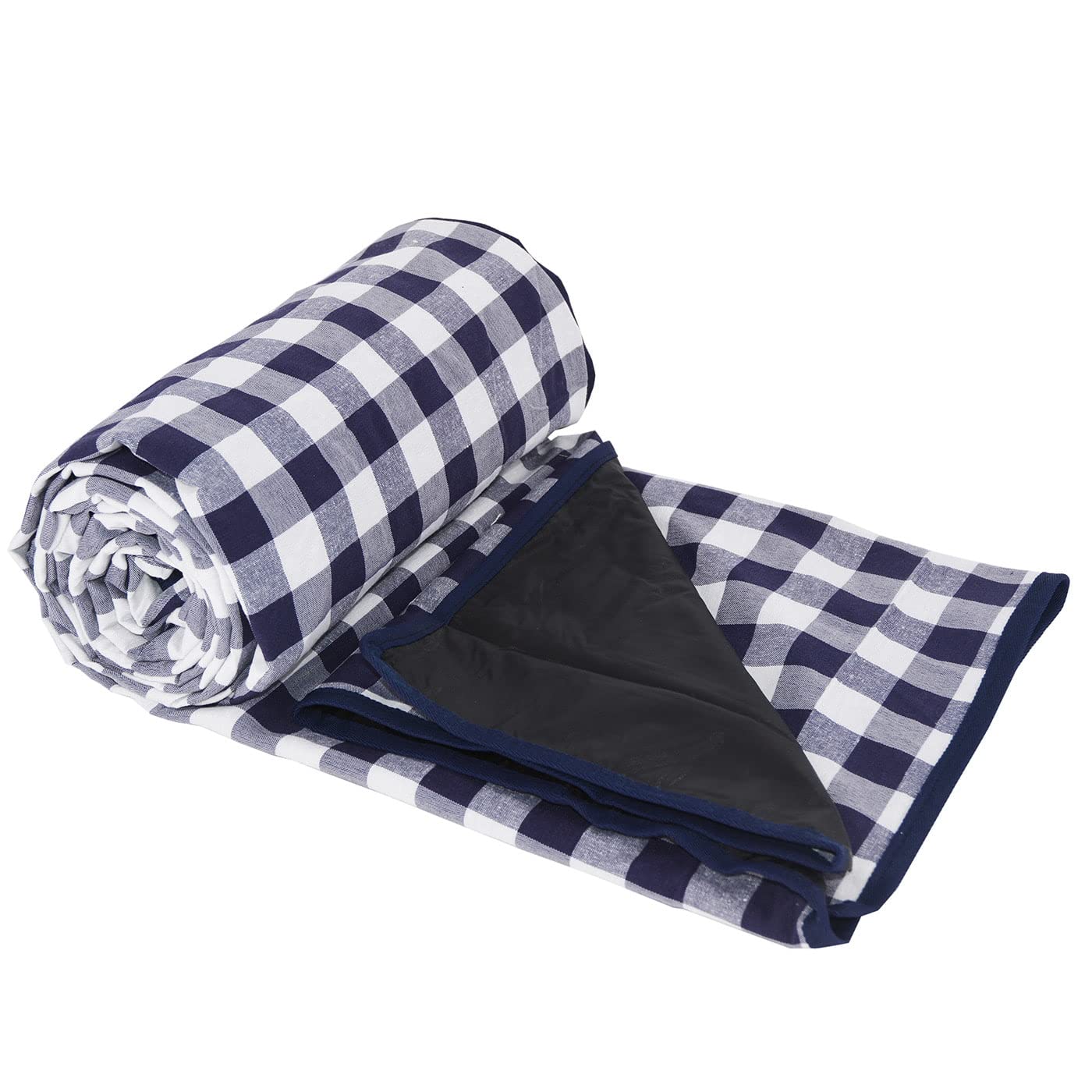 Les Jardins de la Comtesse - Mantel de Picnic Cuadrado Azul - Algodón y Reverso Estanco - 140 x 140 cm - 2/4 Personas - Cuadros Azules y Blancos - Manta/Alfombra de Picnic Plegable y Portátil
