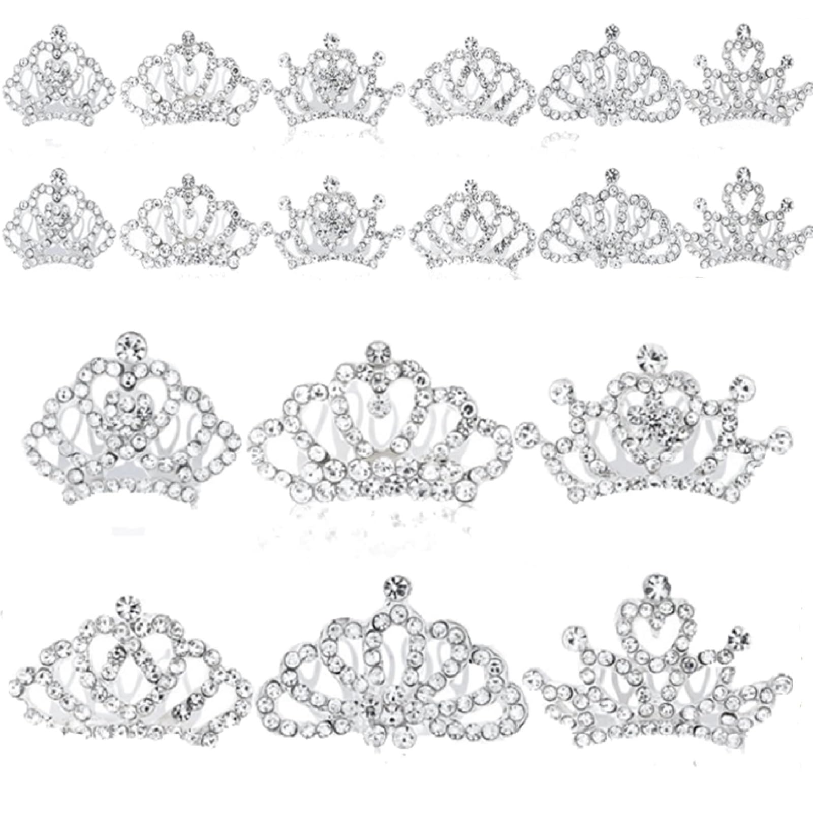 Princess Crown Comb Set for Girl 18 Pcs Silver Tiara Crown with Comb Crystal Tiara Headband Rhinestone Hair Piece Toddler Bride Hair Accessories for Birthday Party Photography Young Teens Gifts