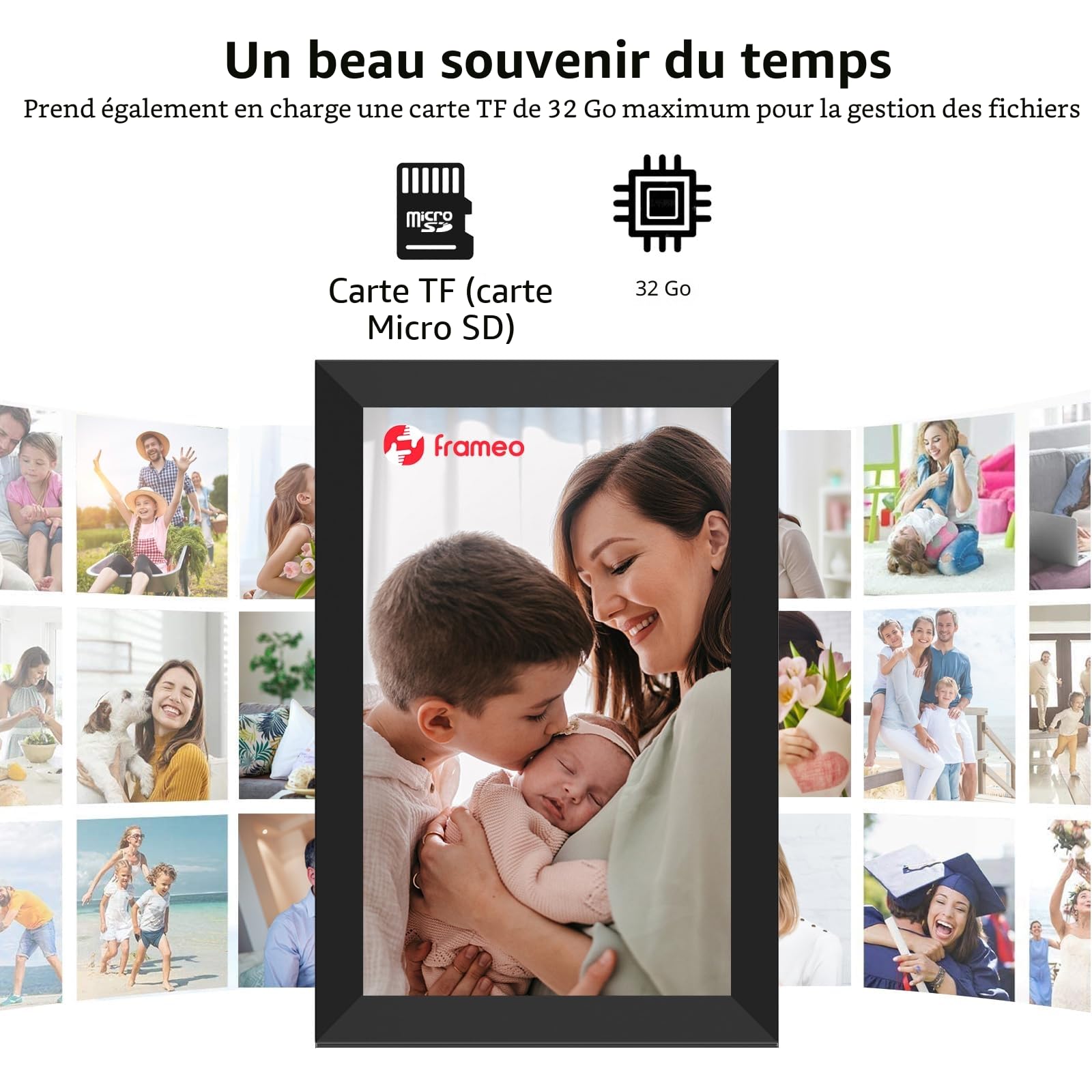 Frameo Cadre Photo numérique Wi-FI 32 Go Cadre Photo numérique 10,1" 1280 x 800 IPS Écran Tactile LCD Smart Cloud avec Rotation Automatique Moments Partager immédiatement Via l'application Frameo