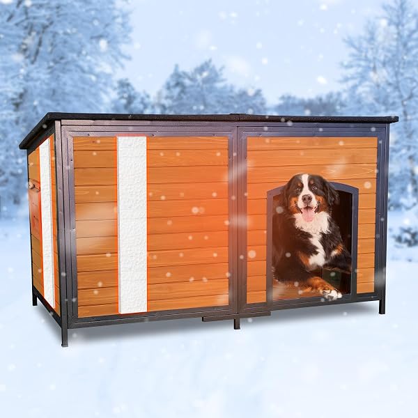FunXplore Insulated Weatherproof Dog House with Iron Frame