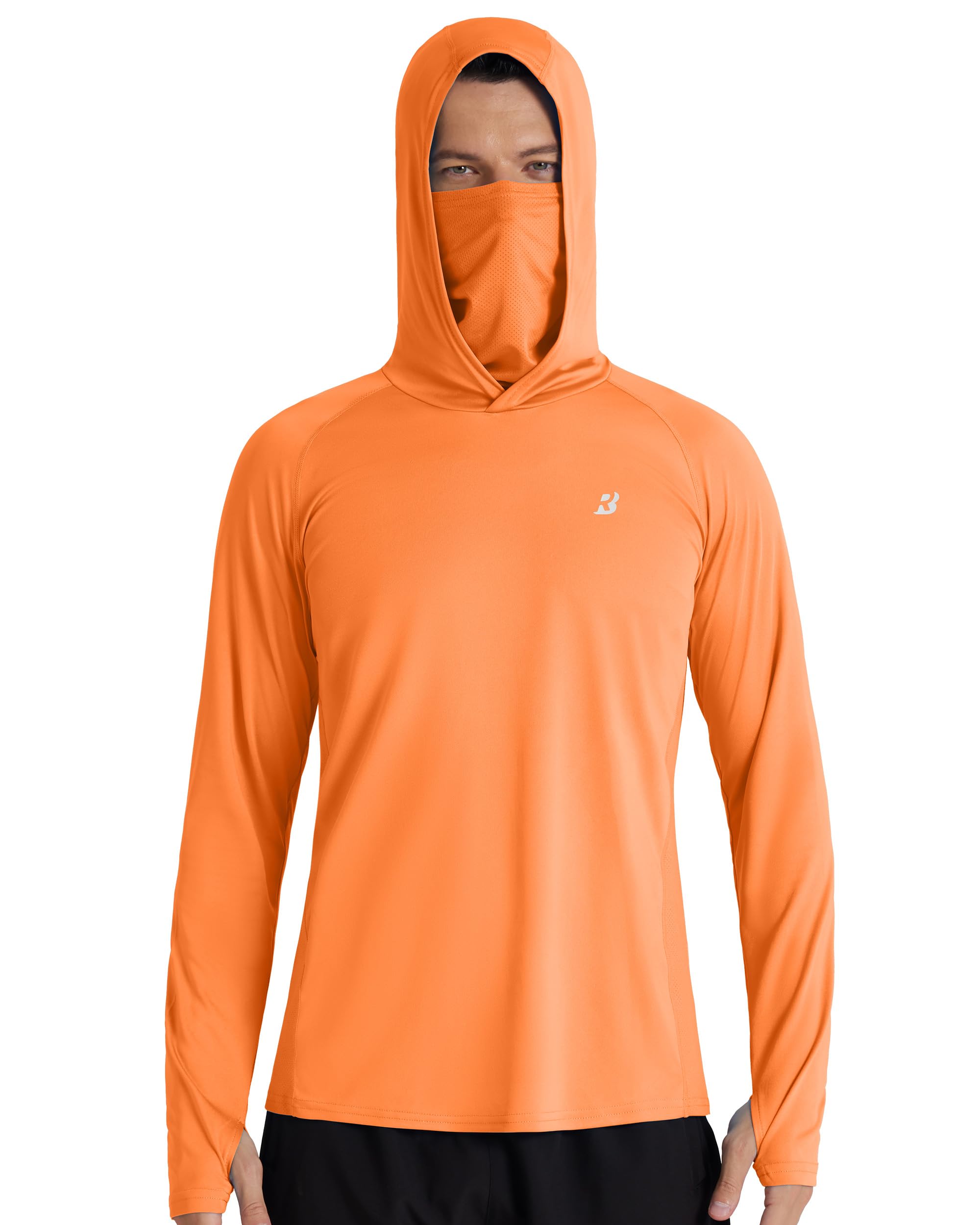 Roadbox UPF 50+ Sun Hoodie Men, Long Sleeve UV Protection Fishing Shirts with Mask, Lightweight Rash Guard for Hiking Outdoor