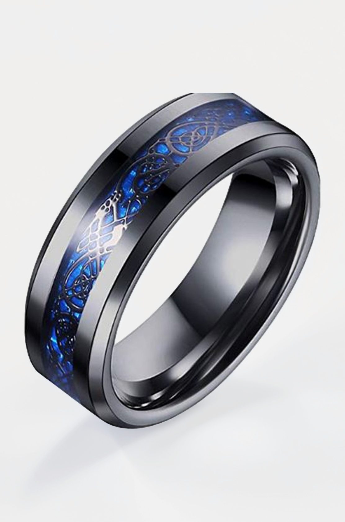 Black Tungsten Carbide Silvering Celtic Dragon Blue Carbon Fibre Wedding Band Ring for Men - Valentines Gift for Him