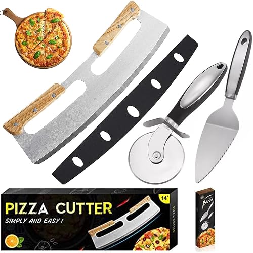 Coupe-Pizza à Bascule avec Double Manche en Bois Couteau à Pizza Coupe Pizza