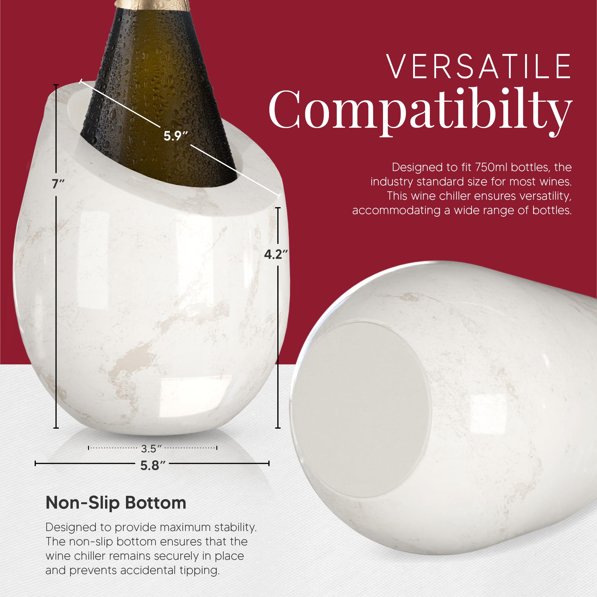 Homeries Secchiello Refrigerante Per Vino E Champagne In Marmo - Elegante Portabottiglie Per Feste, Cene E Picnic - Mantiene Le Bevande Fresche - Multiuso