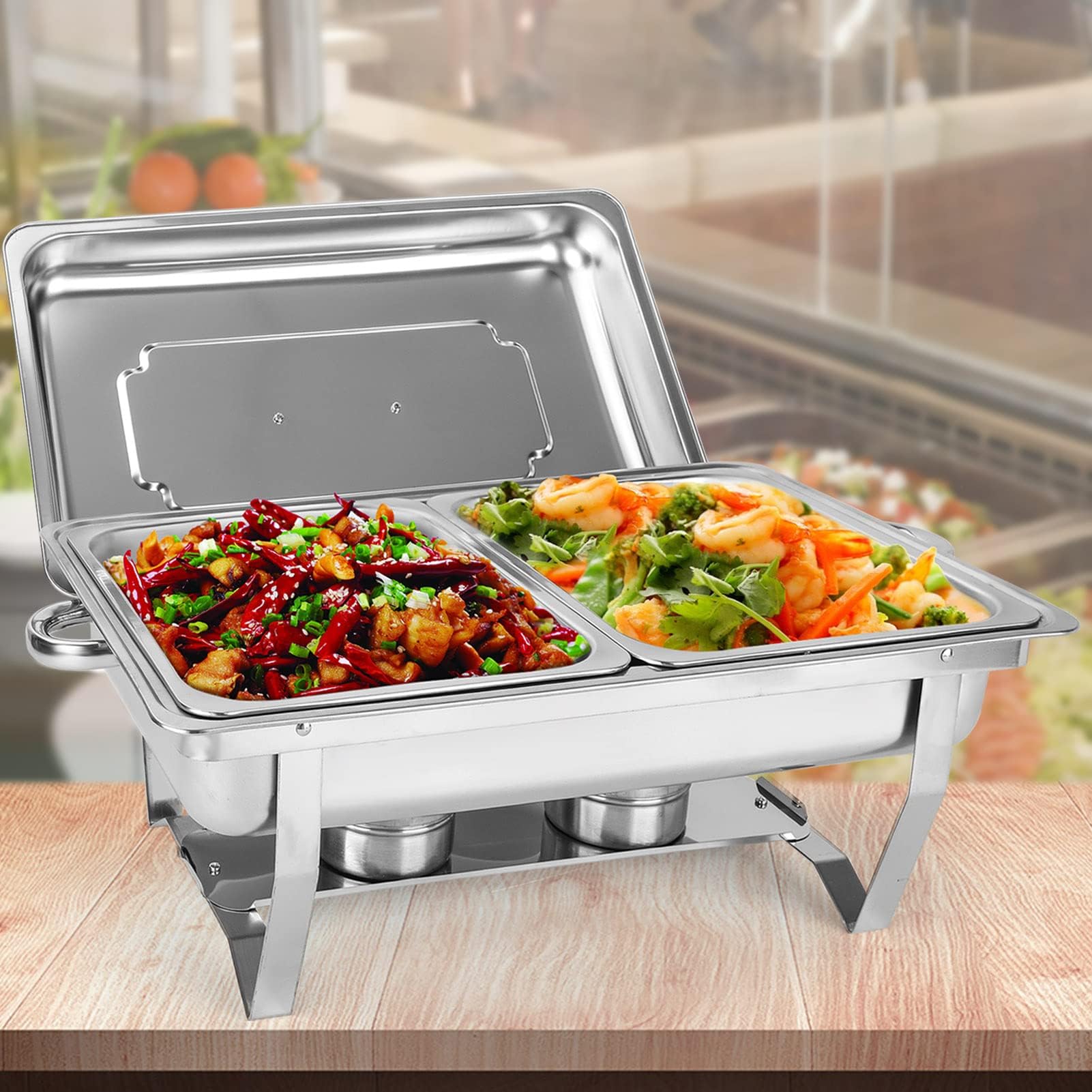 AllRight Warmhaltebehälter Essen 9L, Chafing Dish, 2X 1/2 GN-Behälter Edelstahl Buffetwärmer Mahlzeit Speisenwärmer Wärmebehälter Rechaud für Catering Buffet und Party