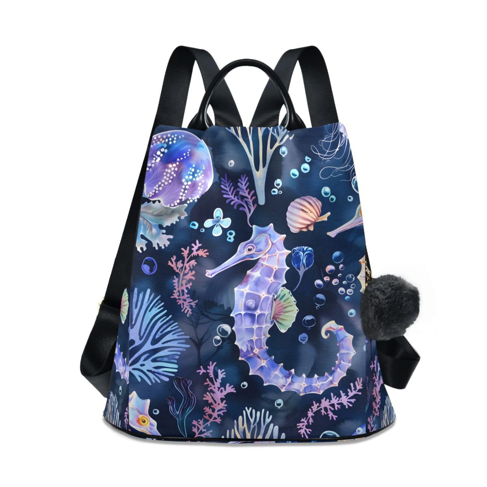 Seahorses Jellyfishes Corals Backpack for Women Anti Theft Large Fashion Travel Shoulder Bag Purse Rucksack Lightweight