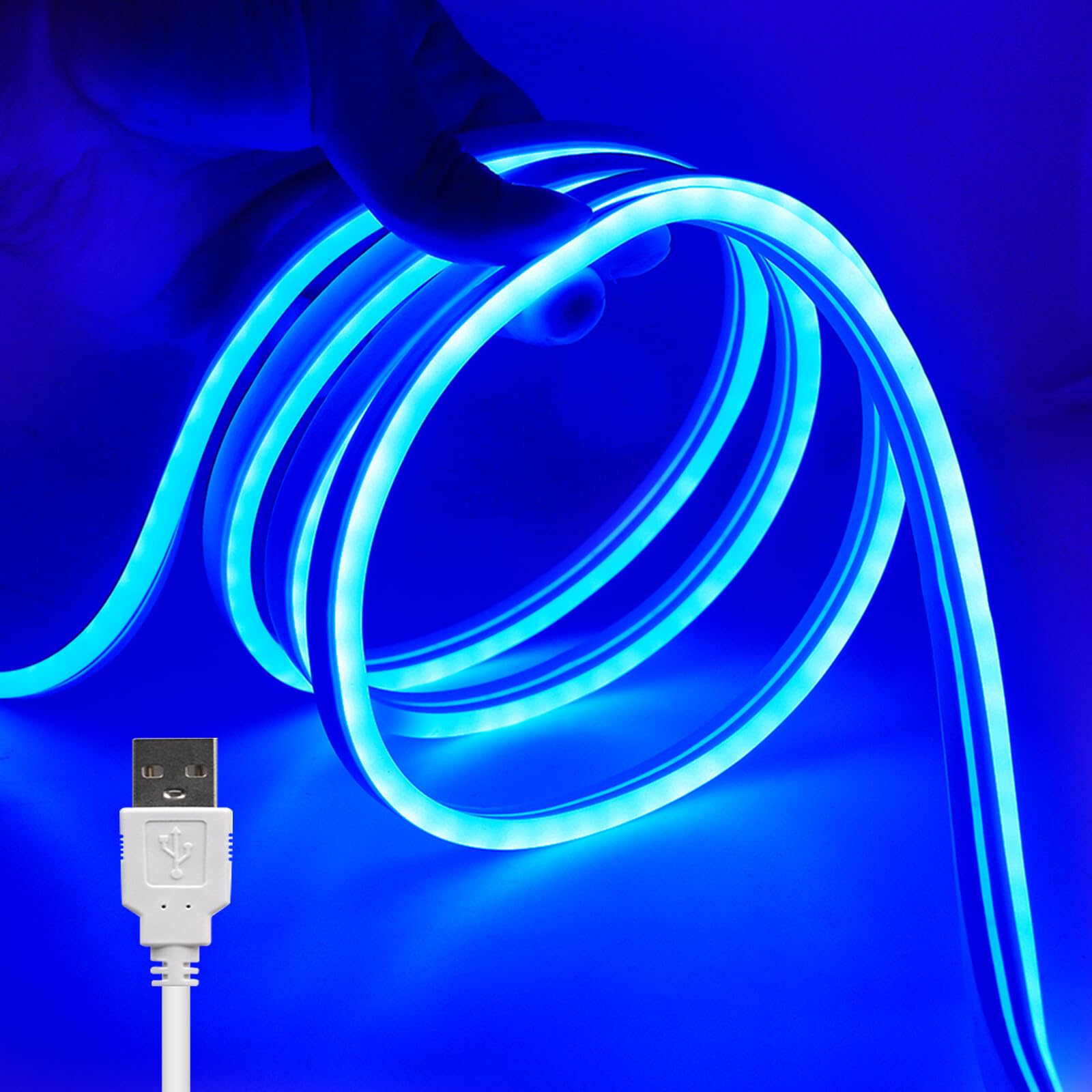 KAFULA 5V LED neon Light with Button on/Off, USB Powered, SMD 2835 LED Strip CRI85+, Suitable for Bedroom Kitchen Garden Living Room Decoration [4m, Blue Light]