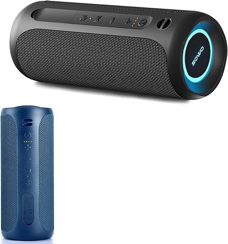 Altavoz Bluetooth inalámbrico impermeable – Altavoz portátil con subwoofer y tweeter integrado, graves extra, sonido estéreo, IP67, luces coloridas