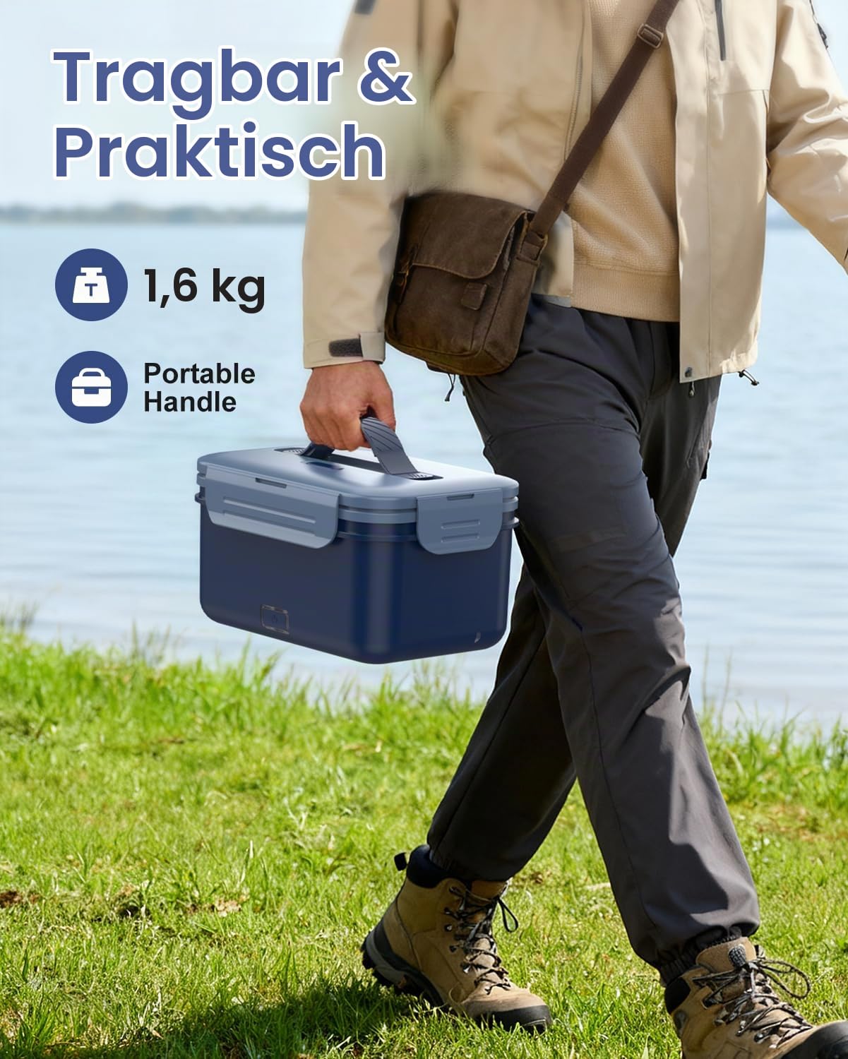 1,8L Elektrische Lunchbox Kabellos, 8000mAh Wiederaufladbare Batterie Heated Lunch Box, 75W Schnellaufhezung & Warmhaltefunktion,Selbstaufwärmende Lebensmittelwärmer für Auto,LKW,Büro,Camping,Outdoor