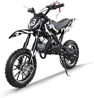49cc Kids Dirt Bike, 2-Stroke Gas Powered Dirt Bike, Motorcycle with Off-Road Tires, Front/Rear Disc Brakes, Shock Absorption, Soft Seat Cushion, Mini Dirtbike for Kids 8-14, Black-White