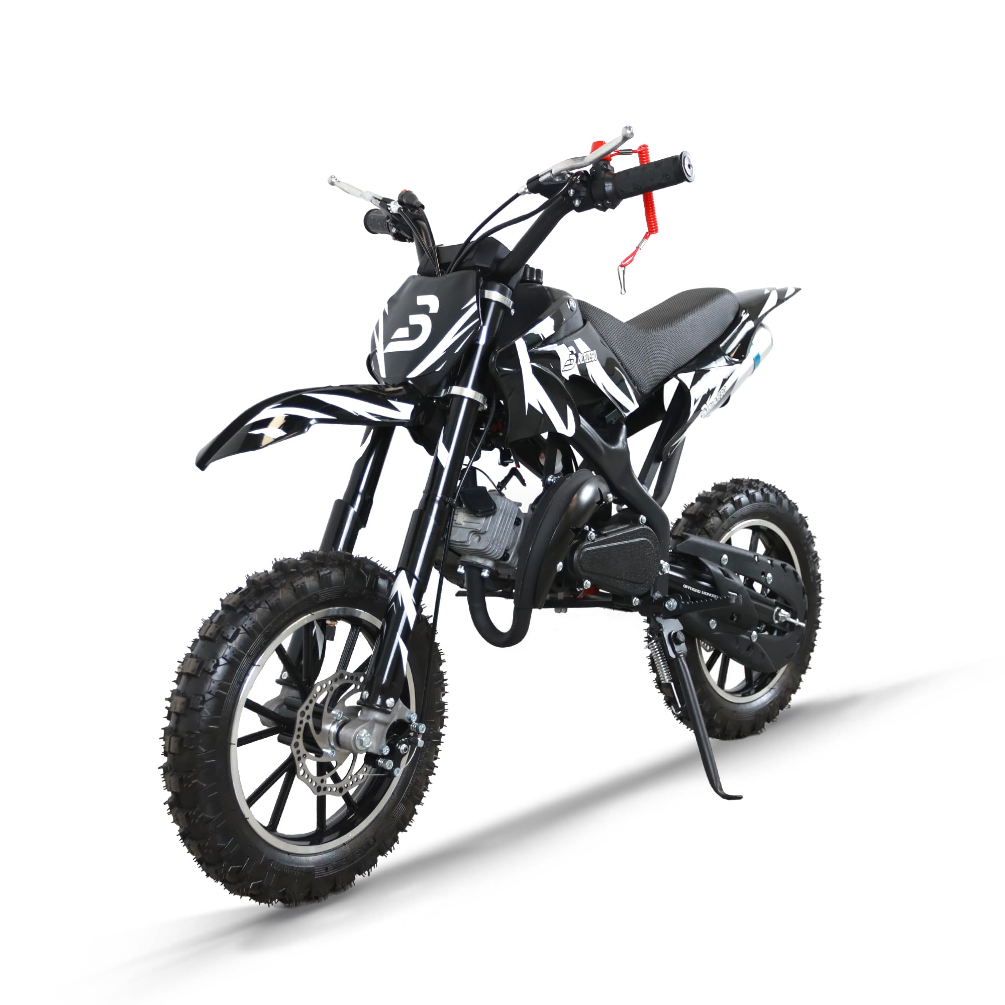 49cc Kids Dirt Bike, 2-Stroke Gas Powered Dirt Bike, Motorcycle with Off-Road Tires, Front/Rear Disc Brakes, Shock Absorption, Soft Seat Cushion, Mini Dirtbike for Kids 8-14, Black-White