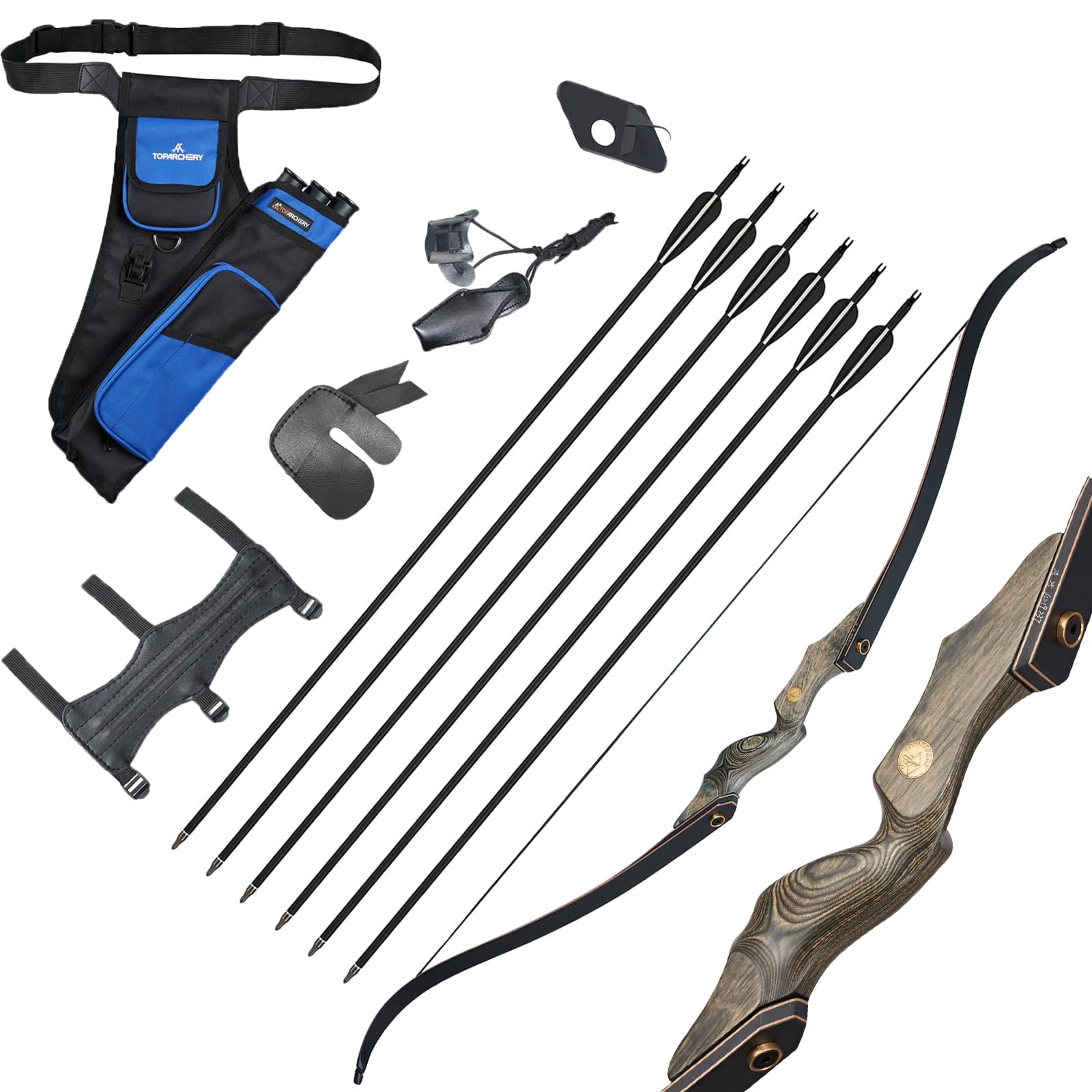 Pfeil und Bogen Set,60 Zoll Takedown Recurvebogen Sportbogen Holzbogengriff Rechtshand für Erwachsene & Fortgeschrittene 30-50lbs