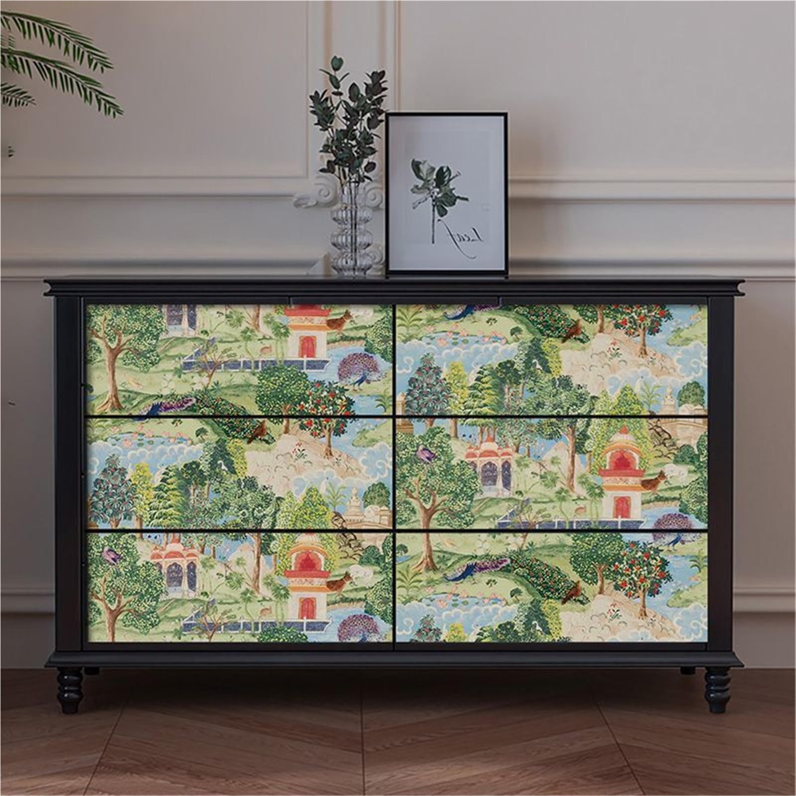 BTGYTTKL Self Adhesive Wallpaper Floral Bird Vintage Removable Peel and Stick Film for Bedroom and Cabinet Surface Renovation(D,44x500cm)