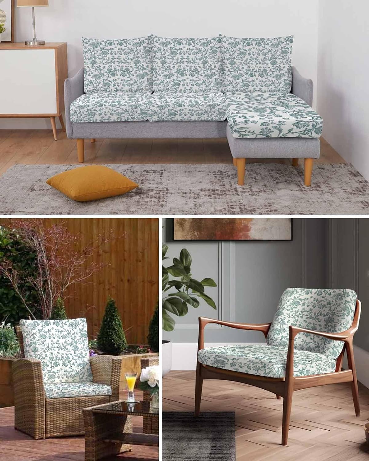 Teal Blue Green Southwest Couch Cushion Covers Stretch Fitted Individual Sofa Slip Covers for 2 Seat Cushion Couch Washable Sofa Slipcovers for Sectional Pet(M, Vintage Farmhouse Boho Flower Leaf)