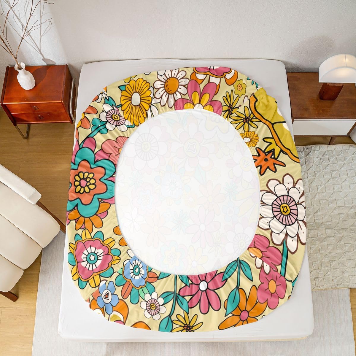 Erosebridal 60S 70S Hippie Flower Bedding Set, Groovy Floral Bed Sheets Queen, Boho Vintage Flowers Fitted Sheet 90S Groovy Aesthetic Sheets for Kids Girls Teens Adult Women, Colorful