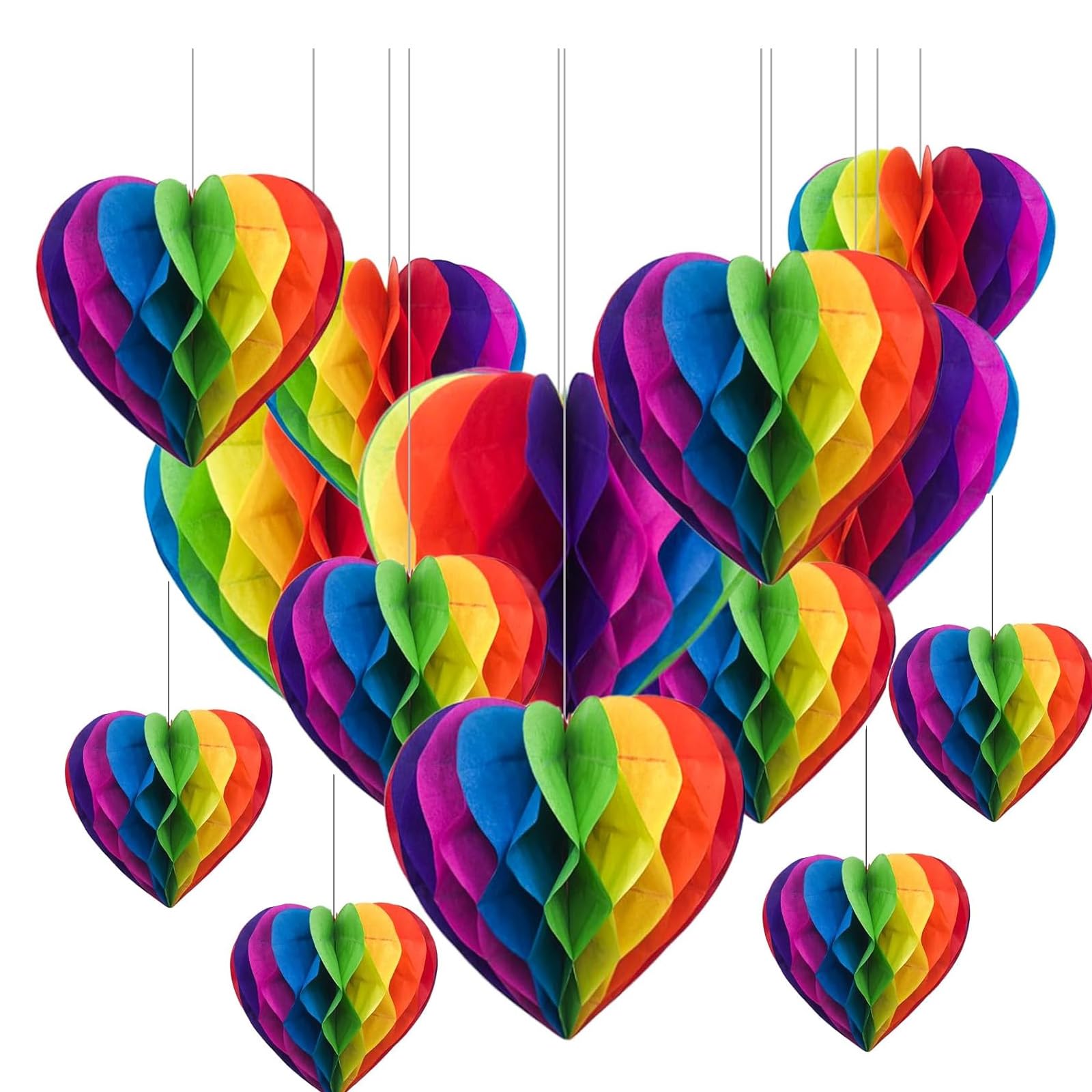 20pcs Rainbow Honeycomb Ball Decorations ,Heart Colorful Hanging Tissue Paper,6 Color of 6 Inch