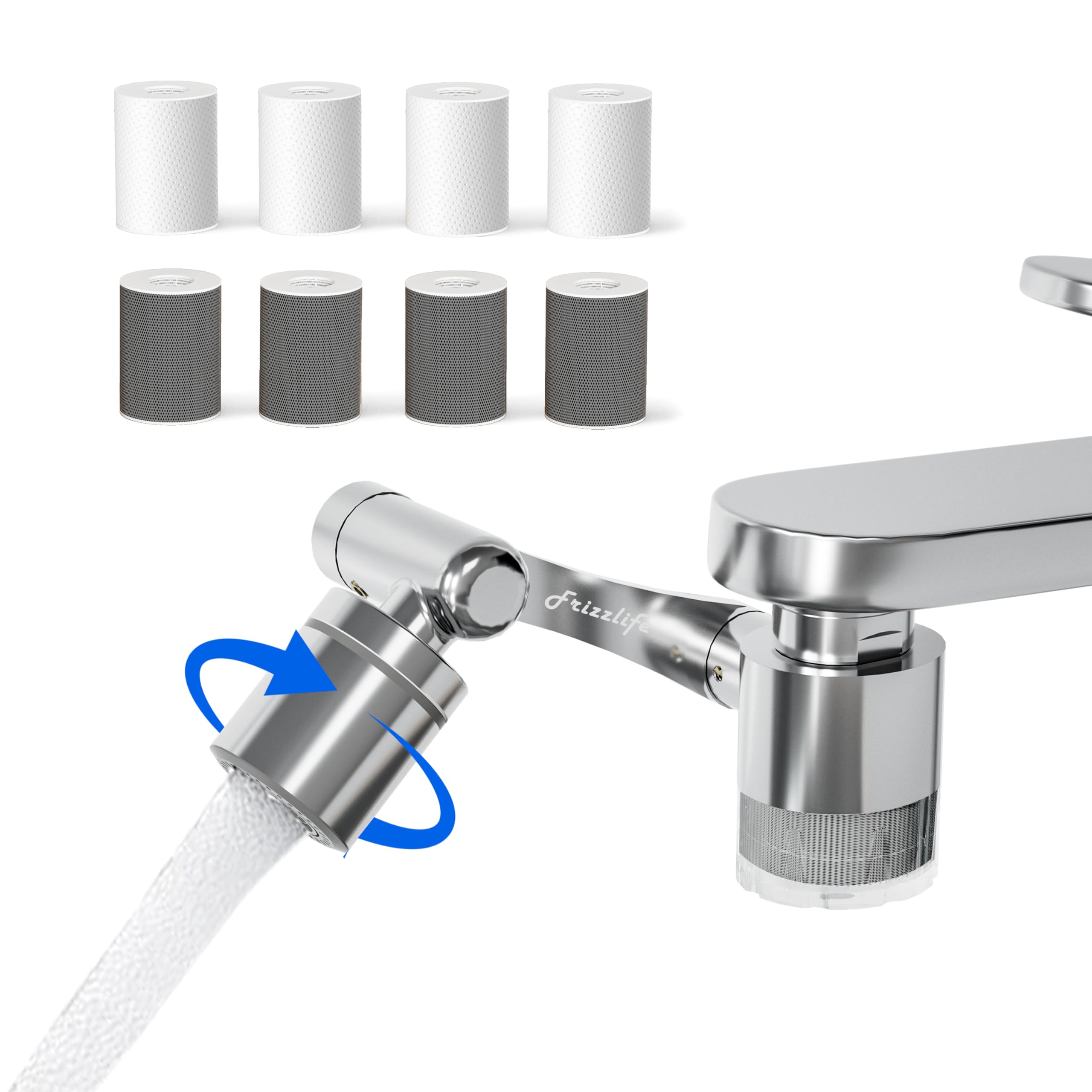 Frizzlife Water Filter for Sink Faucet Extender Aerator, NSF/ANSI 372, 1440° Rotating Swivel, 9pcs Filter Reduce 99% Chlorine, 3 Modes Spray Attachment Faucet Filter for kitchen/Bathroom Sink, FF1440