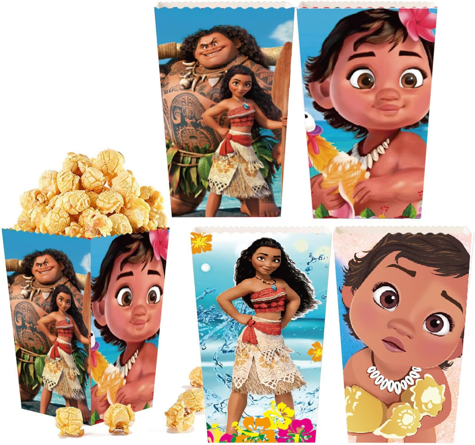 24pcs Moana Party Popcorn Boxes Candy Cookie Box Moana Theme Party Decoration Bags Moana Birthday Party Supplies Favors