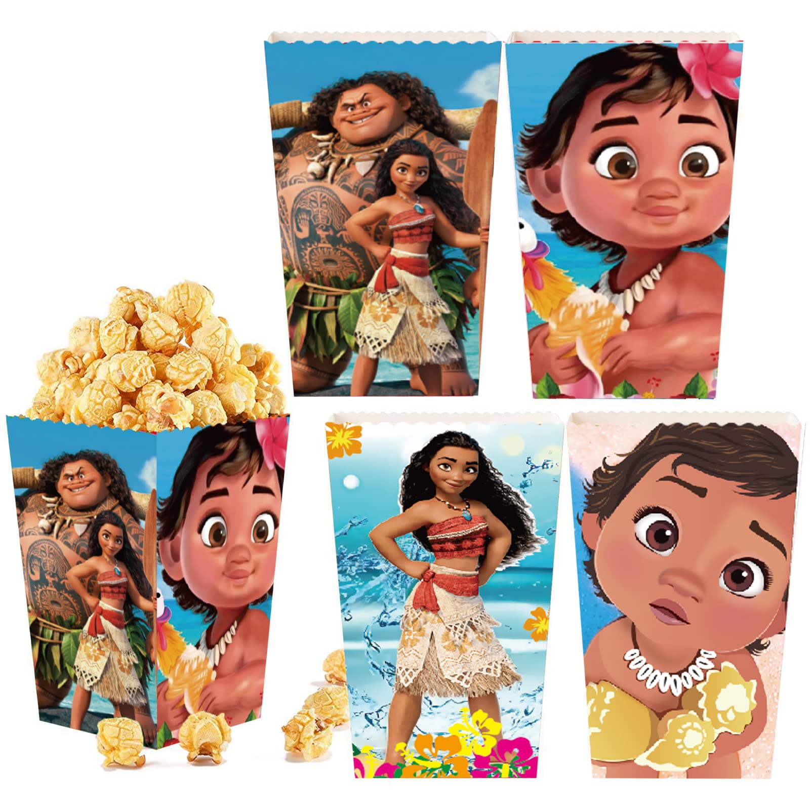 24pcs Moana Party Popcorn Boxes Candy Cookie Box Moana Theme Party Decoration Bags Moana Birthday Party Supplies Favors