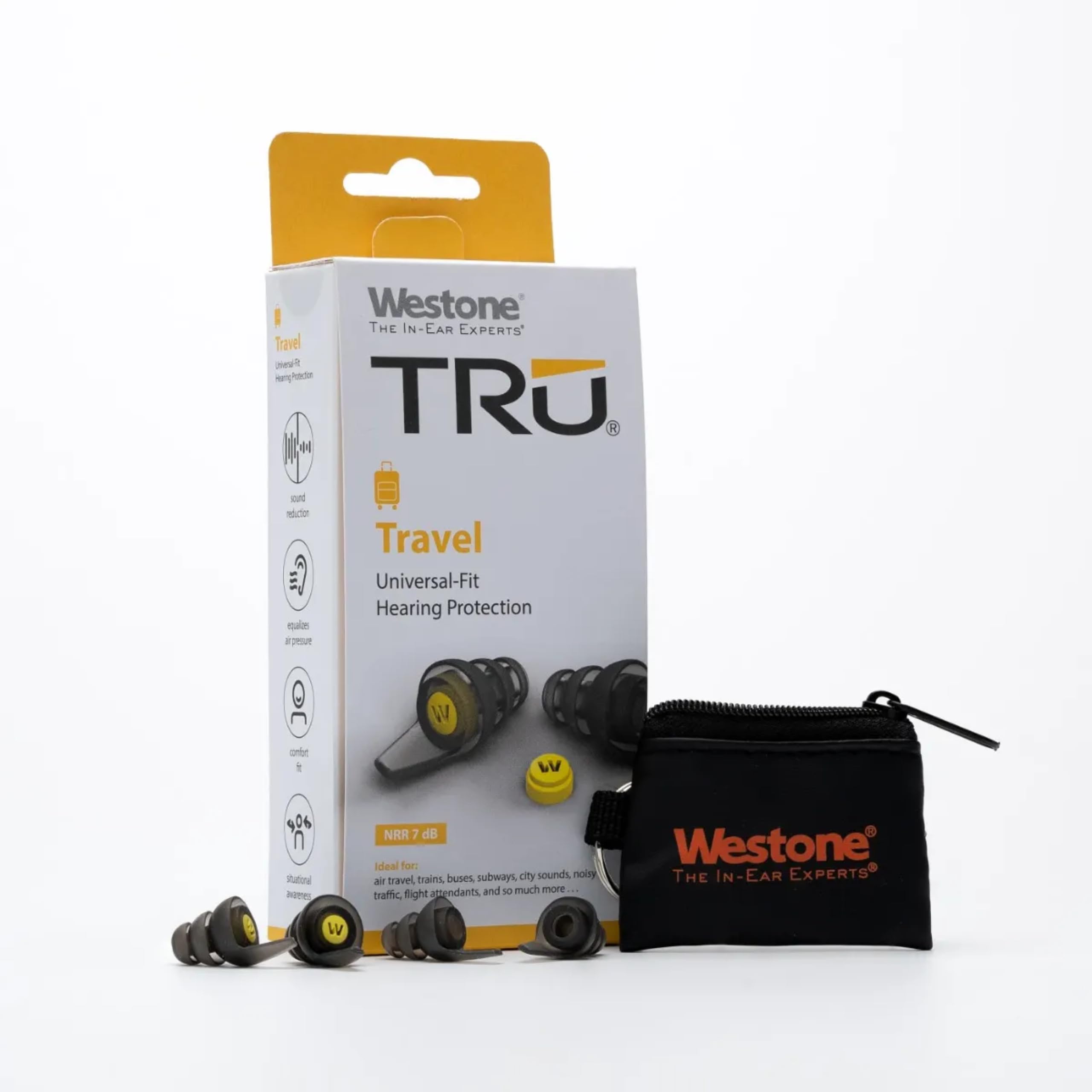 Westone TRU Travel Earplugs – Reusable Filtered Earplugs for Flying & Travel, Universal Fit with Acoustic Filters – NRR 7 dB Pressure Relief for Airplanes, Transit & Public Spaces