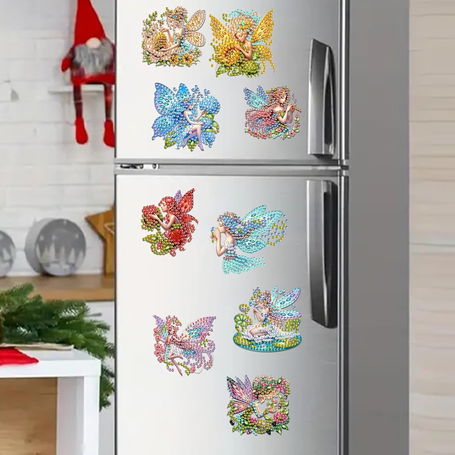 15PCS Diamond Art Fridge Magnet Refrigerator Sticker, Special-Shaped Crystal Gem Art Fridge Stickers Craft for Adults Fridge DIY Decors(Fairies)
