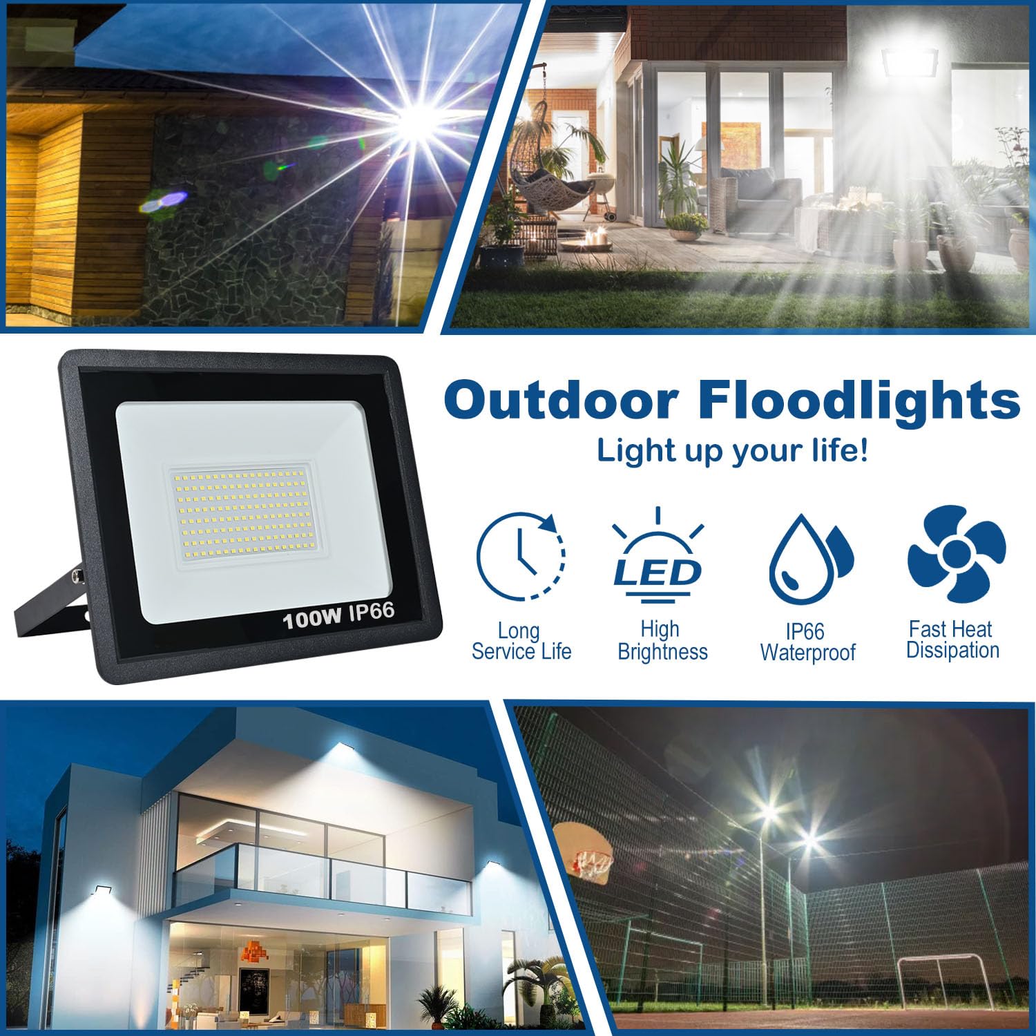 Focos LED Exterior 100W, IP66 Impermeable Foco Proyector LED, Blanco Frío 6500K 10000 Lumen Floodlight para Casa, Garaje, Patio, Terraza, Campo — view 7