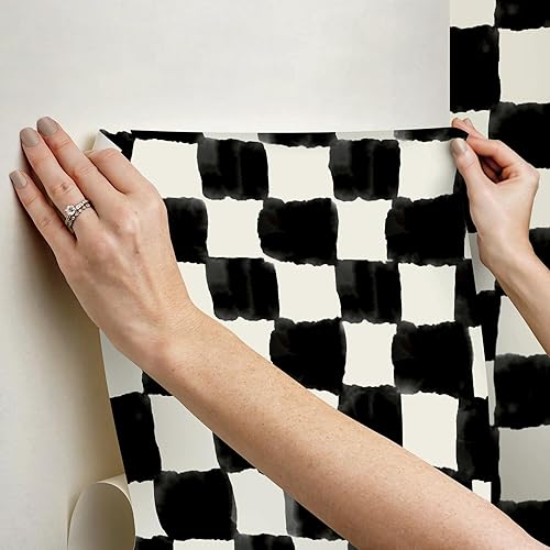 Miniatura 9 de RoomMates Mr. Kate Tess RMK12772PLW - Papel pintado de cuadros negro suave para despegar y pegar