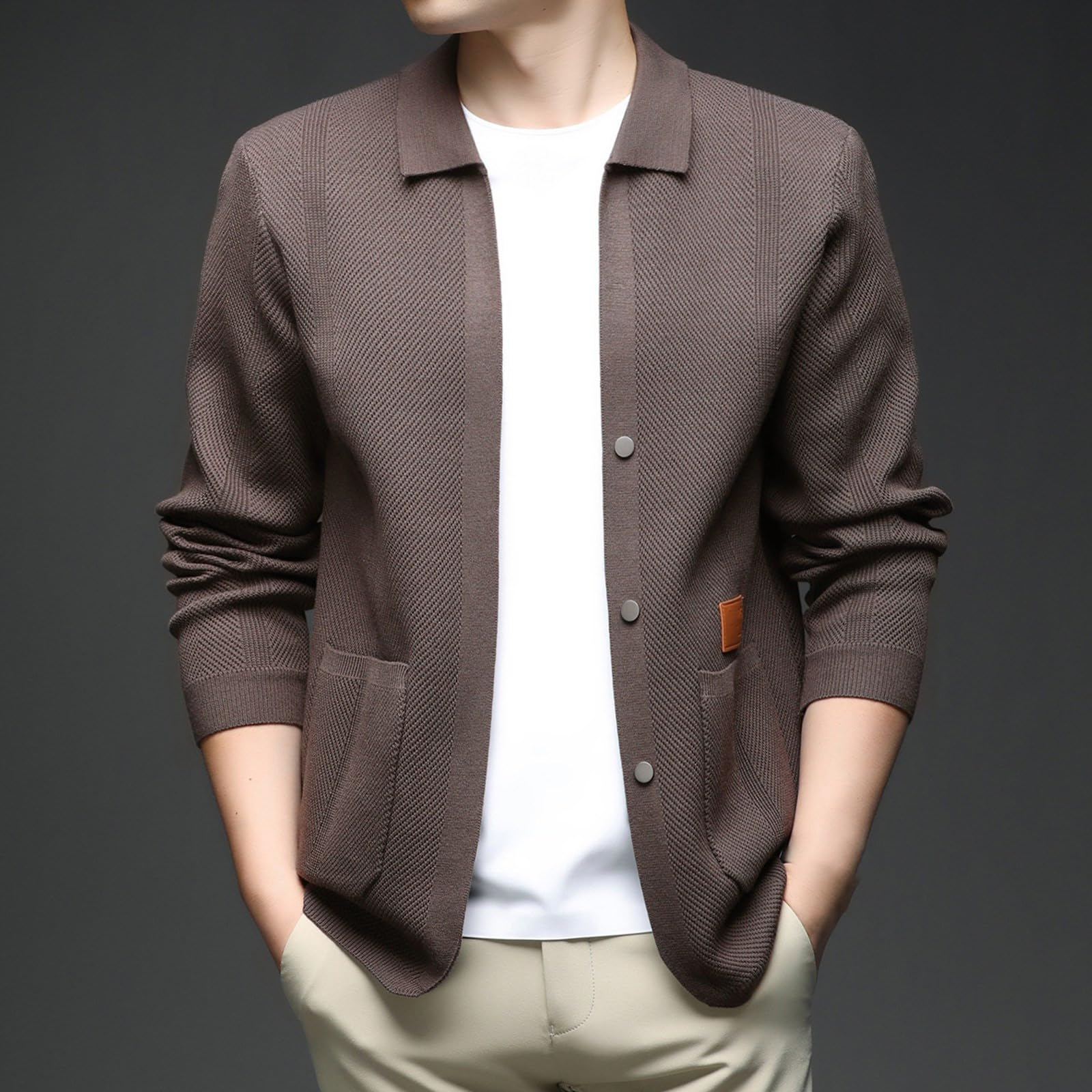 Cardigan Lana Hombre, Chaqueta con Botones Hombre con Botones Suéter Manga Larga Ajuste Delgado Forro Polar Cárdigan con V-Neck con Bolsillos Suéter Otoño Invierno