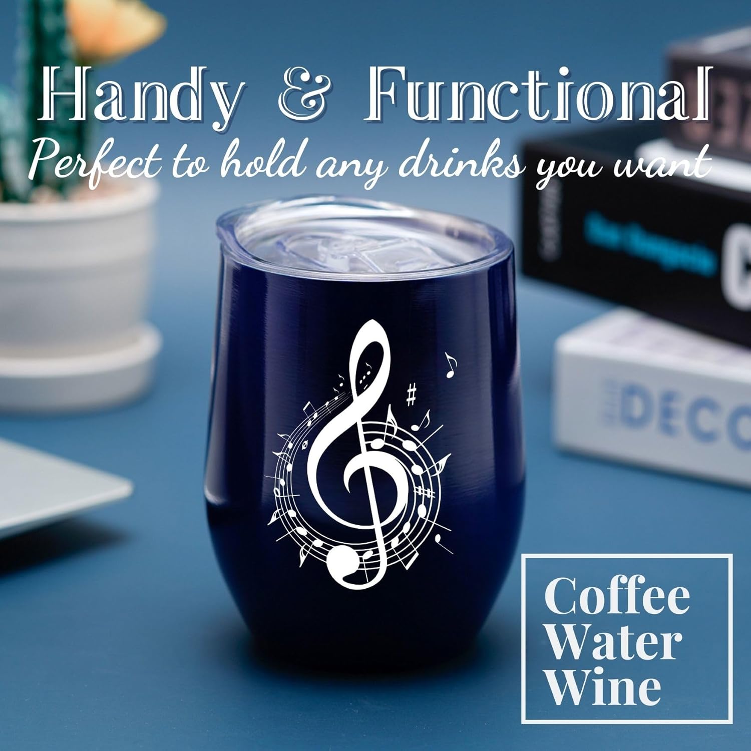Onebttl Music Teacher Appreciation Gifts 12oz Wine Tumbler with Lid for Christmas, Appreciation Day, End of Term from Student - Dark Blue Ribbon, TEAT-BL-MUSIC-V2 - Image 4