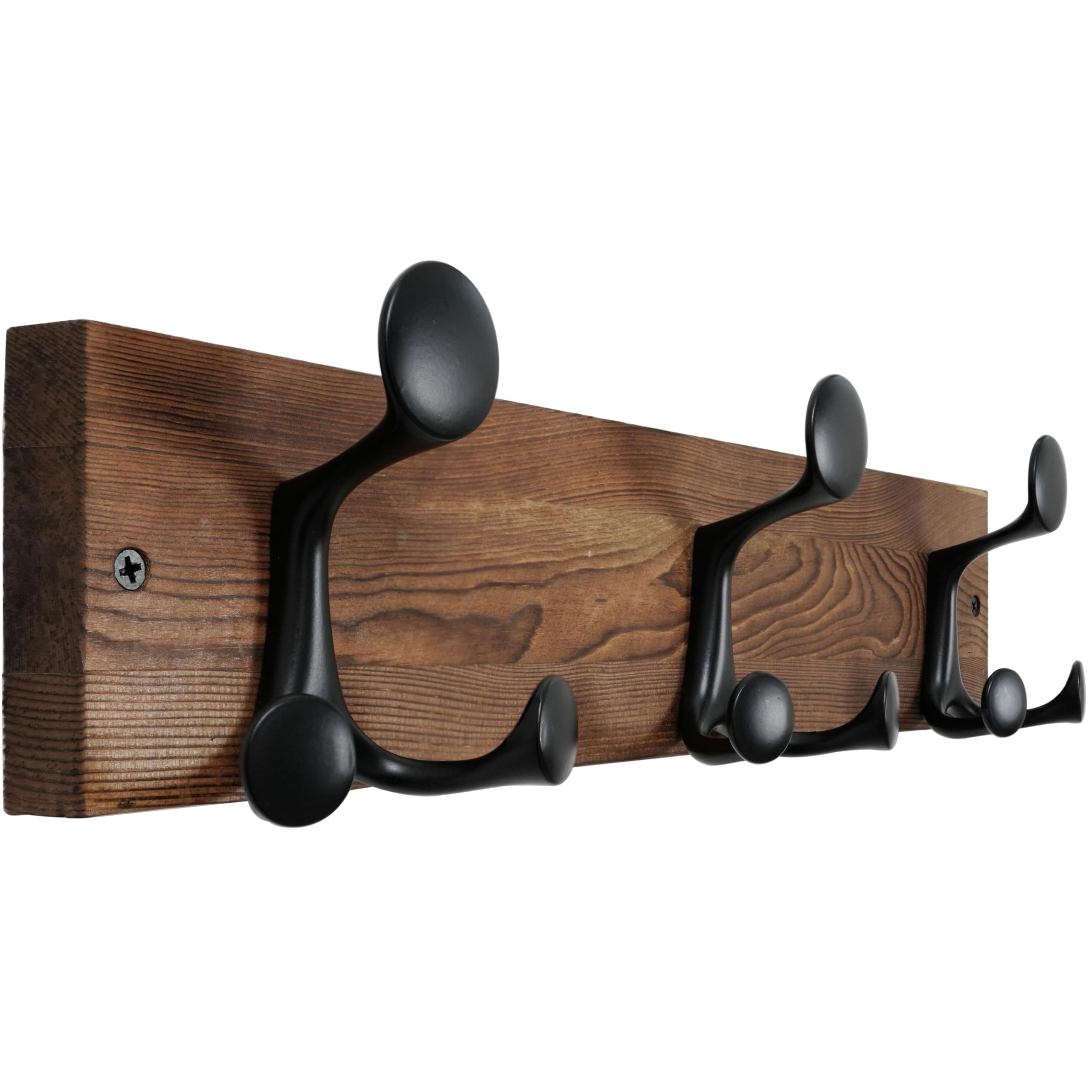 WEBI Coat Rack Wall Mount,43cm Solid Wood Coat Hooks Wall Mounted Coat Hanger,Heavy Duty Hook Rack Rail,3 Triple Hooks for Hanging Coats,Jacket,Clothes,Hat,Backpack,Brown