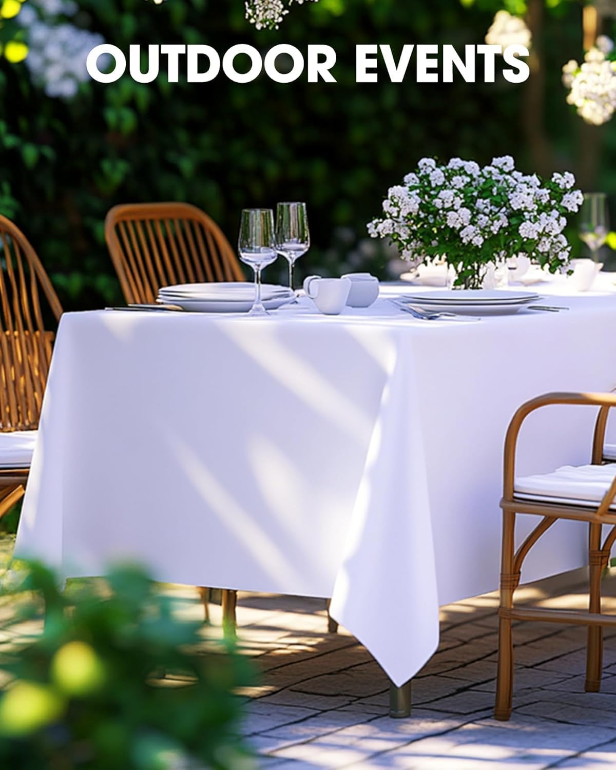 Pureegg Rectangle Table Cloth 60" x 102" – 8 Packs, Durable Polyester Tablecloth Offers Reusable & Washable Protection, Ideal for Outdoor Party, Picnic, Wedding, Banquet and Birthday, White