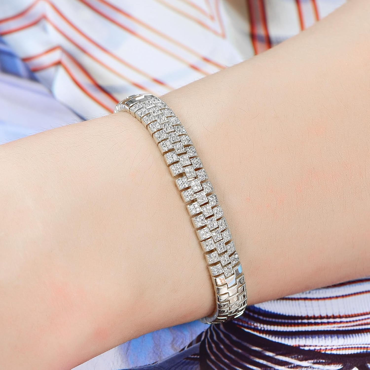 Kose Cuban Link Bracelet for Men Women | 14K Gold/White Gold Plated Chain Wrist Bracelets Pave Cubiz Zriconia,7.5 inch Length - Image 2