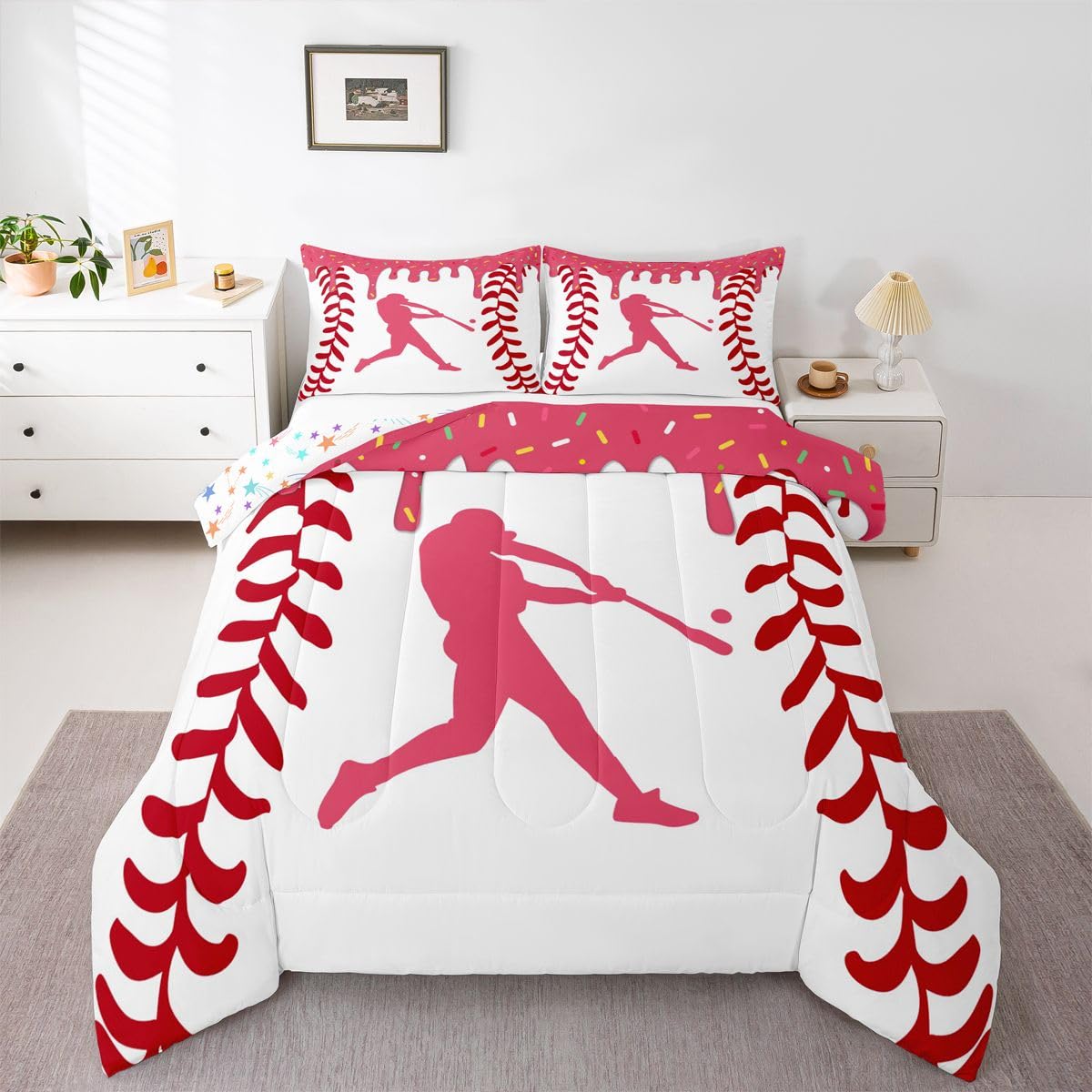 Funda de edredón de béisbol y helado Homewish para cama de matrimonio