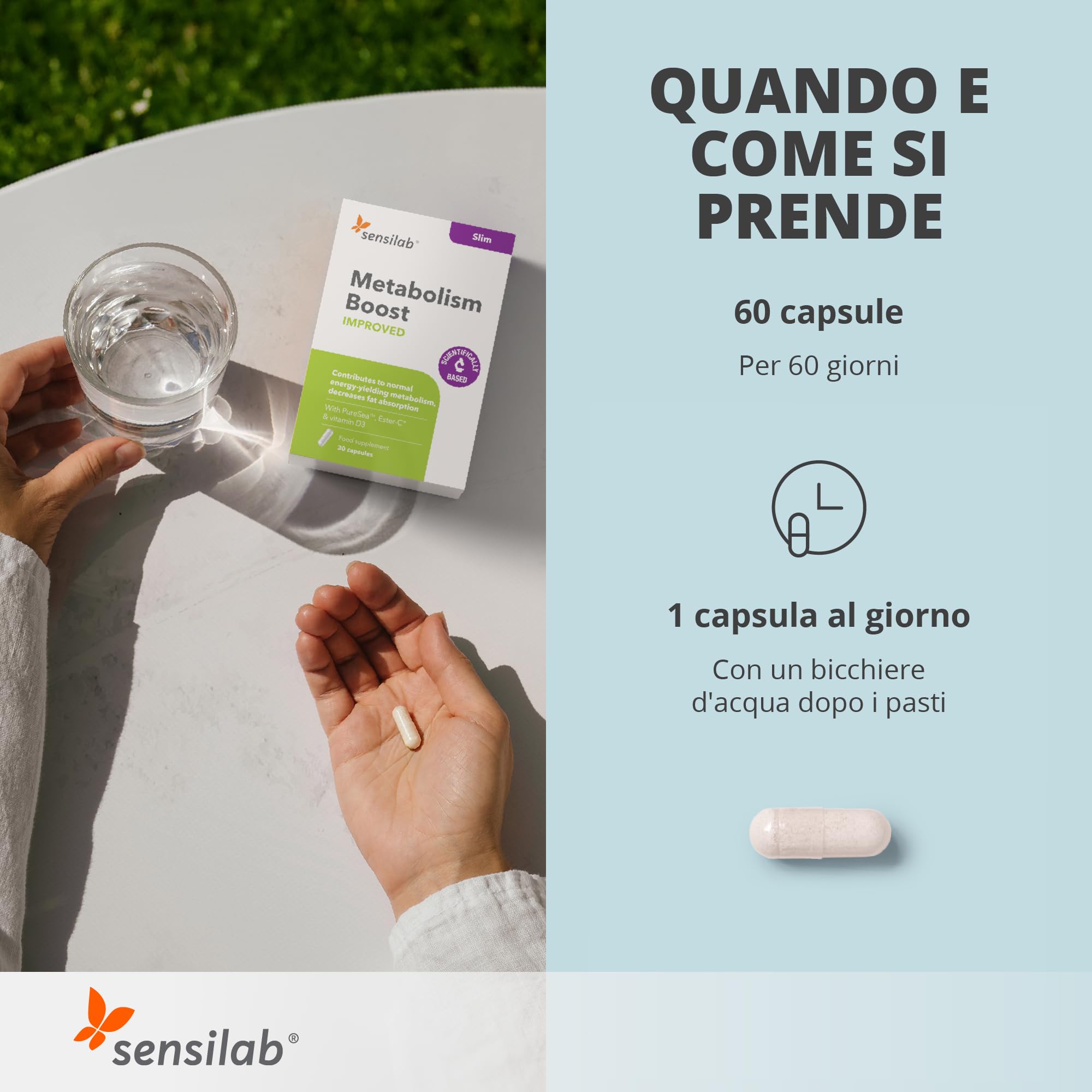 Acceleratore Metabolismo con Iodio, Vitamina C, Alga bruna, Vitamina D3-60 capsule Metabolism Boost Improved - Sensilab