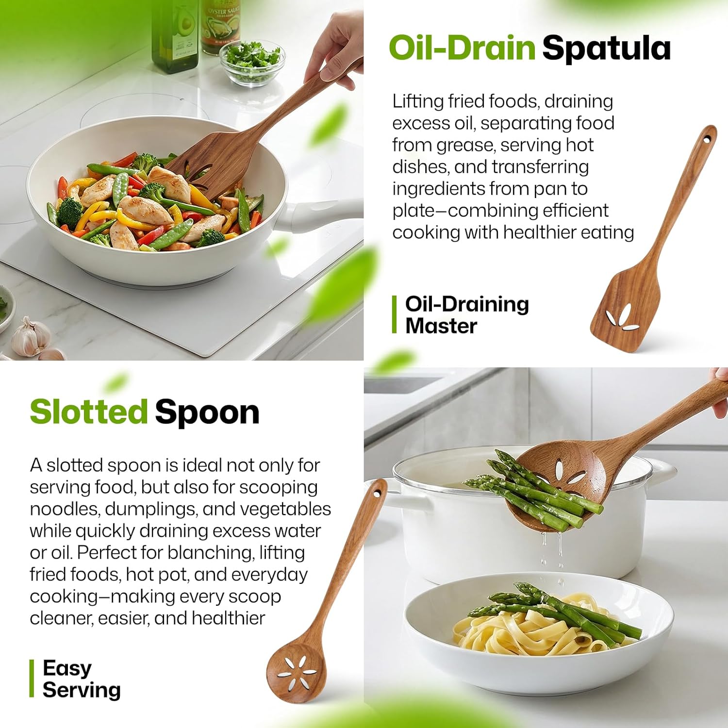 AIUHI Wooden Kitchen Utensil Set, Complete 33-Piece Wooden Cooking Utensil Set with Spoons, Spatulas, Measuring Tools & Storage, Non-Stick Safe Wooden Utensils for Kitchen
