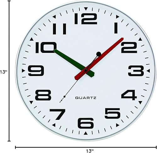Miniatura 5 de Tempus TC2388FE - Reloj de pared de perfil delgado con manecillas contrastantes verdes y rojas y movimiento silencioso de barrido, 13 pulgadas,