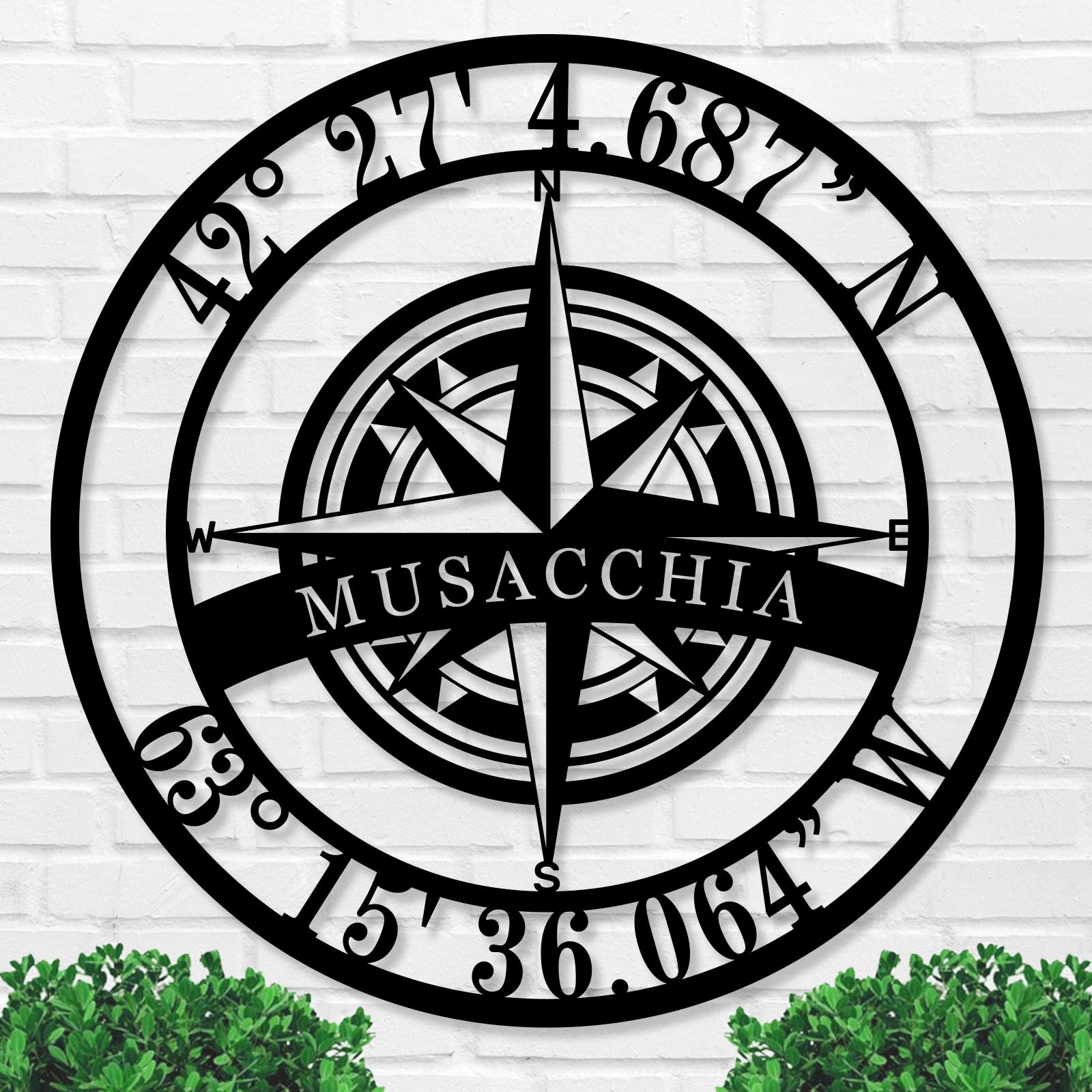 Metal Name Signs Personalized, Nautical Compass GPS Coordinates Metal Sign with Last Name Date, Compass Metal Sign, Personalized Wall Decor, Personalized Wedding Gift