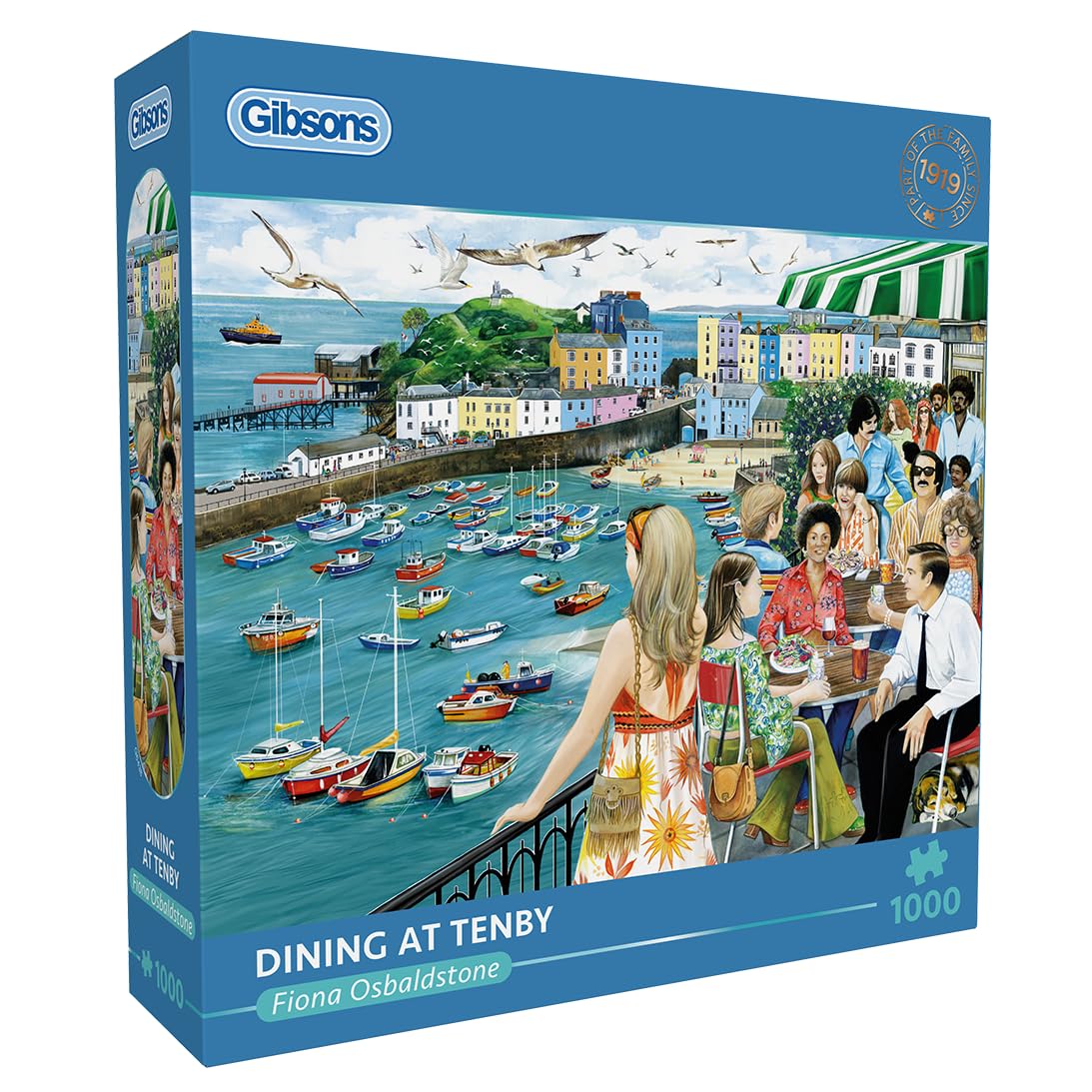 Gibsons Dining at Tenby 1000 Piece Jigsaw Puzzle for Adults – Seaside Restaurant Scene by Fiona Osbaldstone – Colourful Welsh Coastal Artwork – Premium Sustainable Puzzle Made in the UK/EU