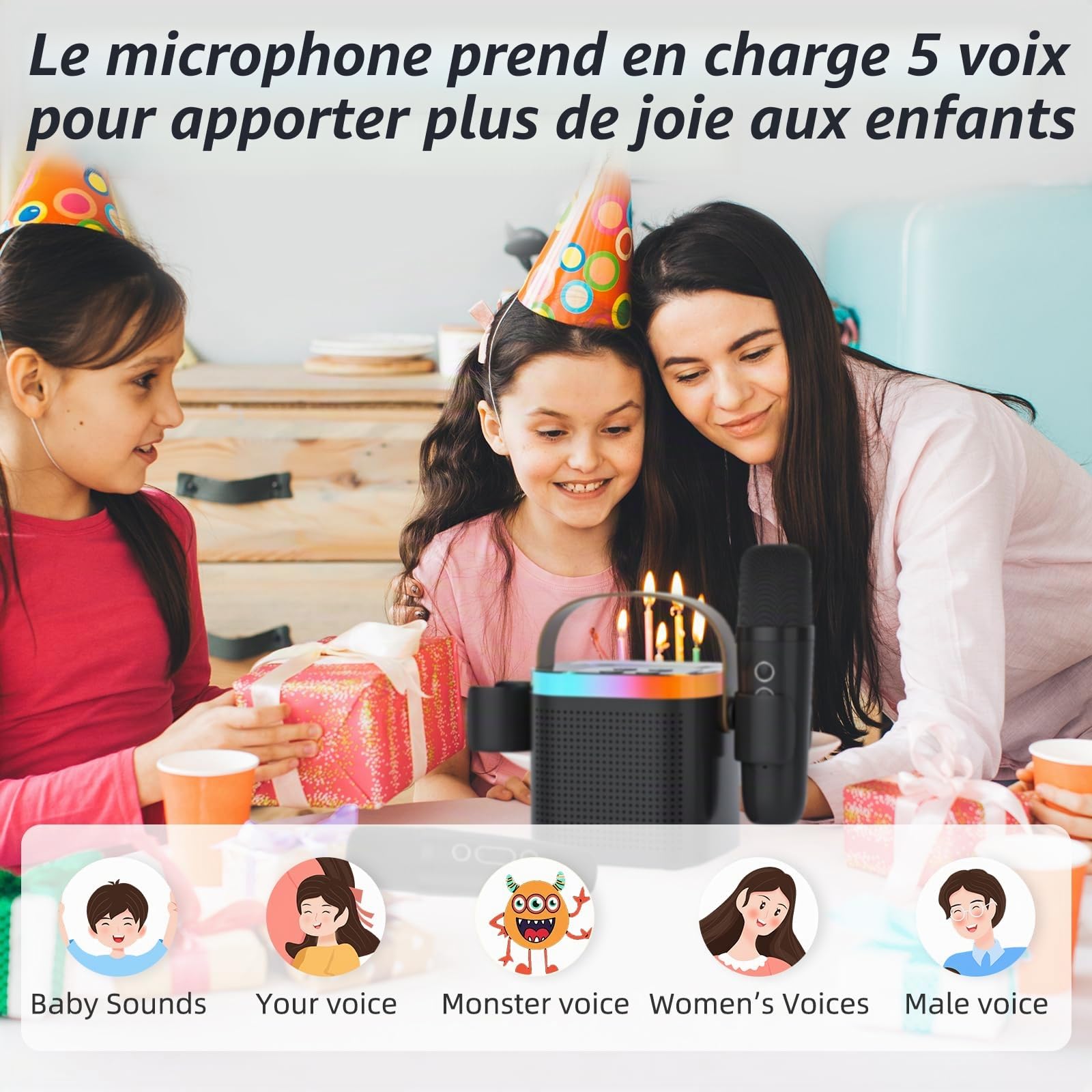 Karaoke Machine Plus 2 Microphone sans Fil Portable Bluetooth Karaoke Barre de Son avec Conversion vocale et LED lumière pour Les Enfants Adultes, Cadeau d'anniversaire de Noël (Noir)